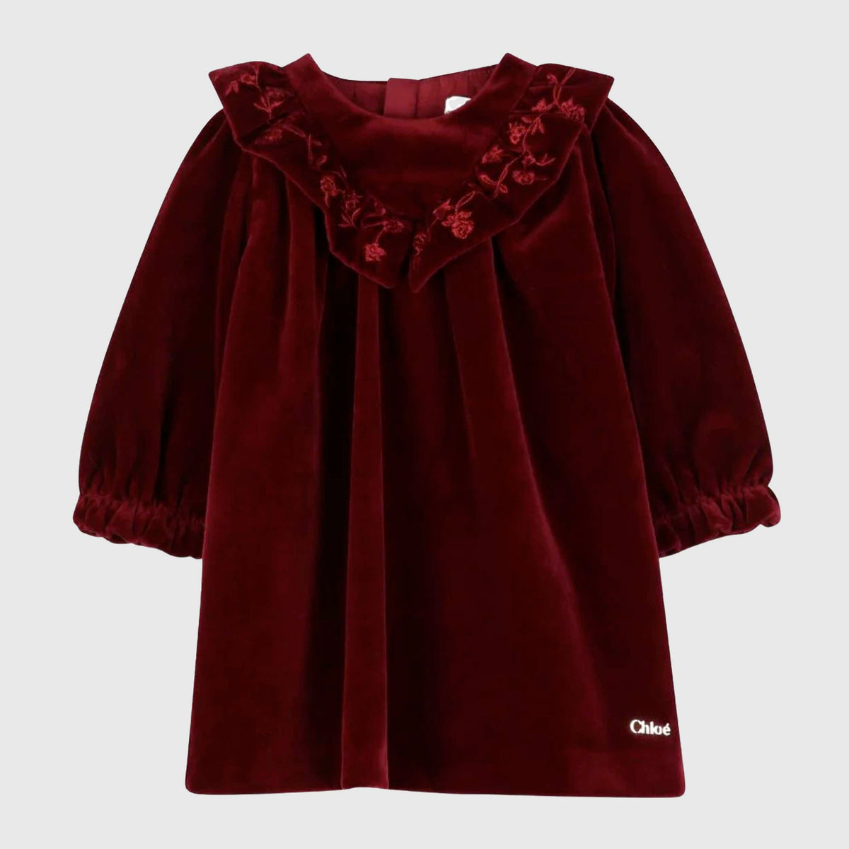 Abito in Velluto Bordeaux con Colletto Ricamato per Bambina CHLOE