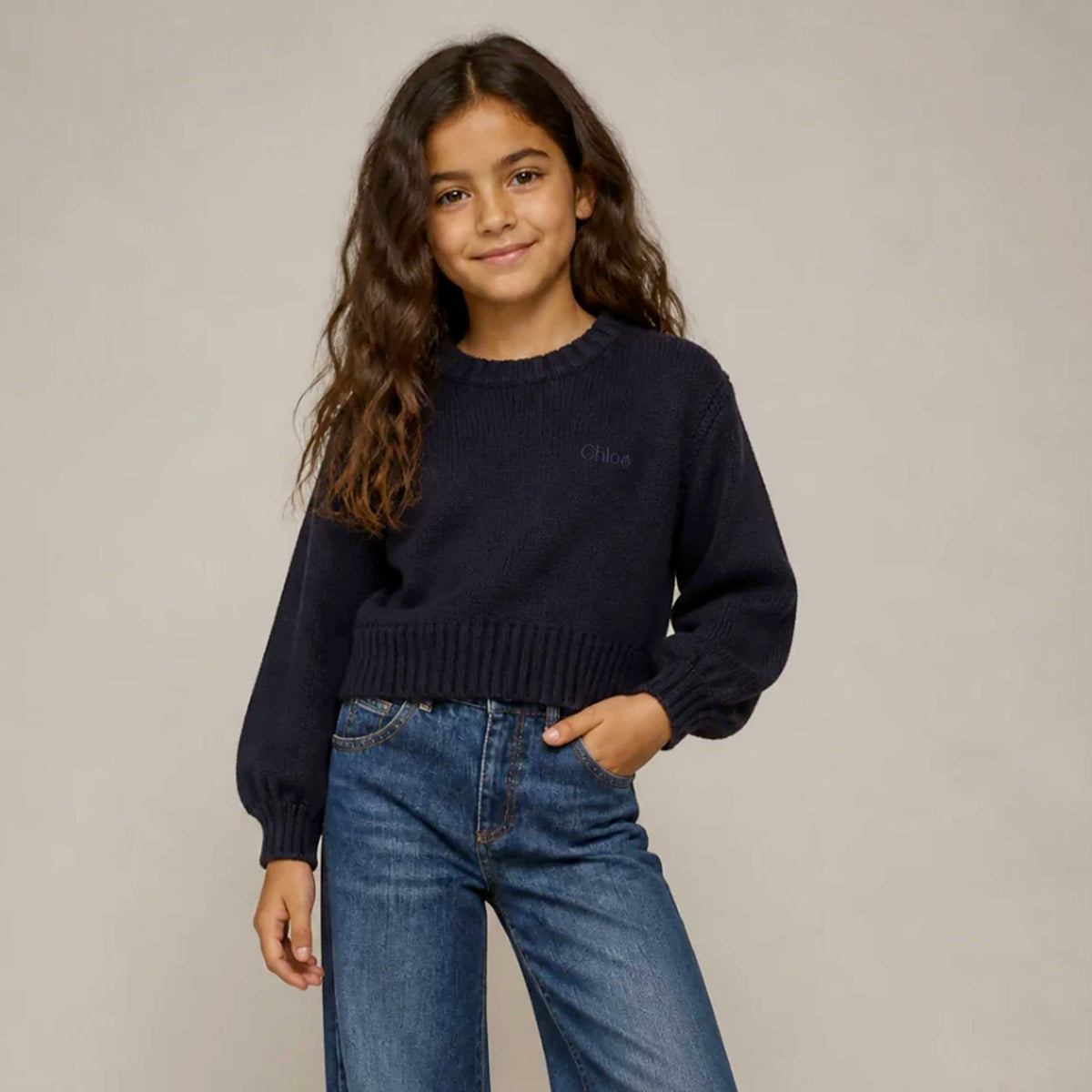 Maglione Blu Notte con Logo Ricamato per Ragazza CHLOE