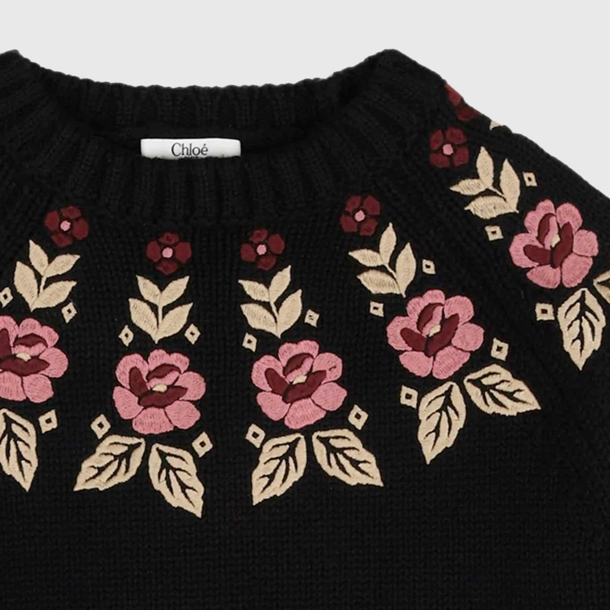 Maglione Nero con Ricamo Floreale per Ragazza CHLOE