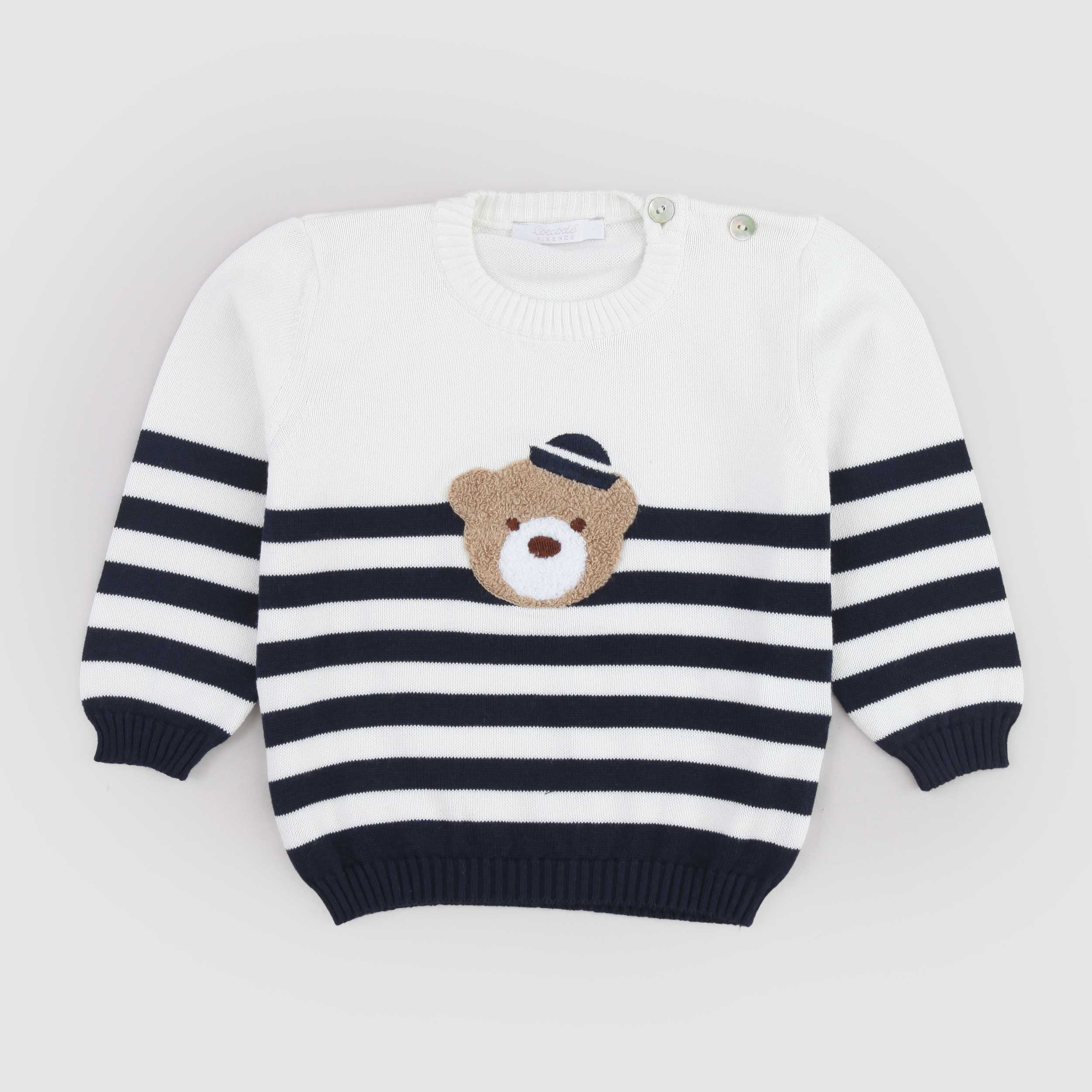 White and Blue Sweater with COCCODE Signature Bear