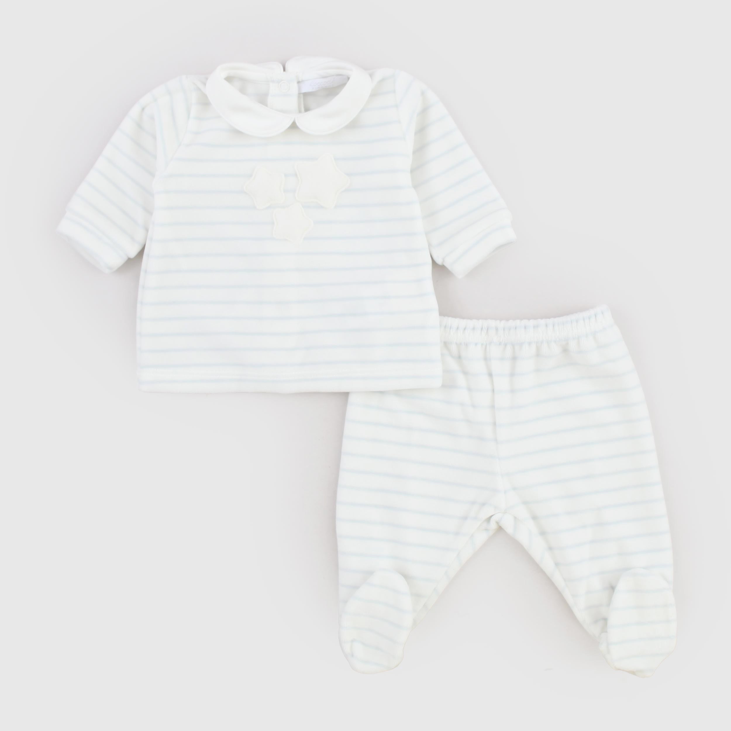 Two-Piece Milk and Light Blue Chenille Jumpsuit for Newborns by COCCODÈ