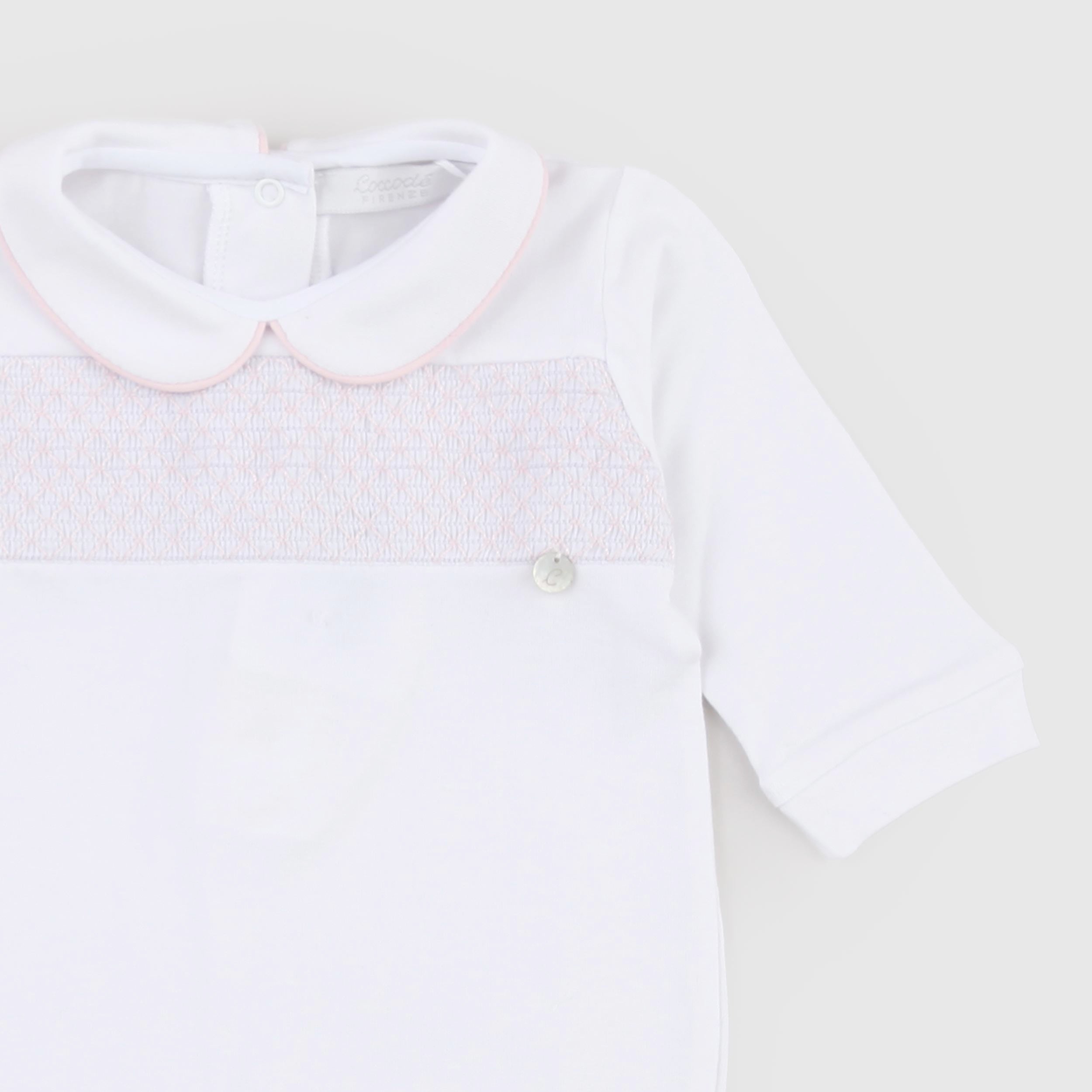 Tutina Bianca e Ricami Rosa Firmata COCCODE