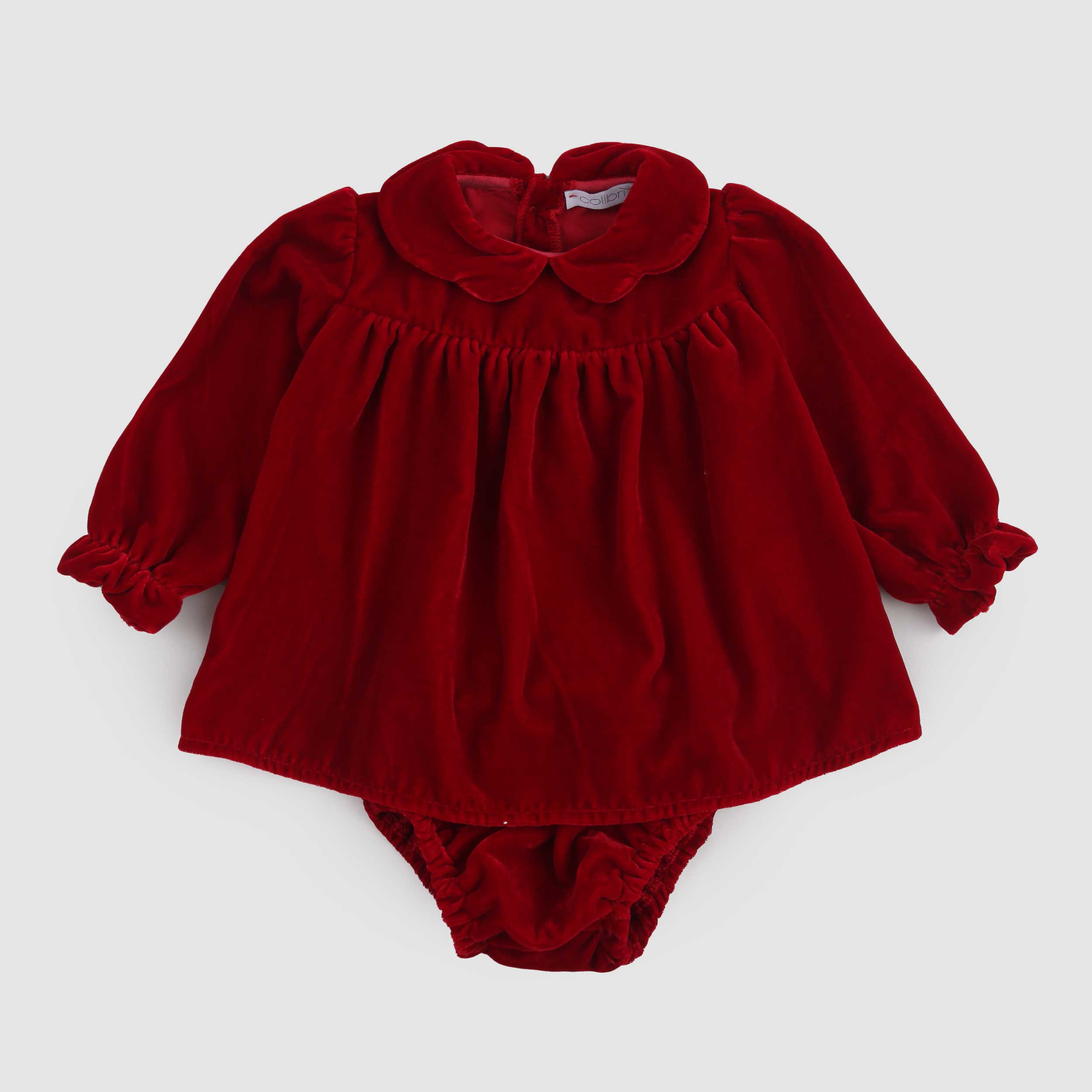 Abito Rosso Con Collo Tondo E Culotte In Velluto Firmato COLIBRI