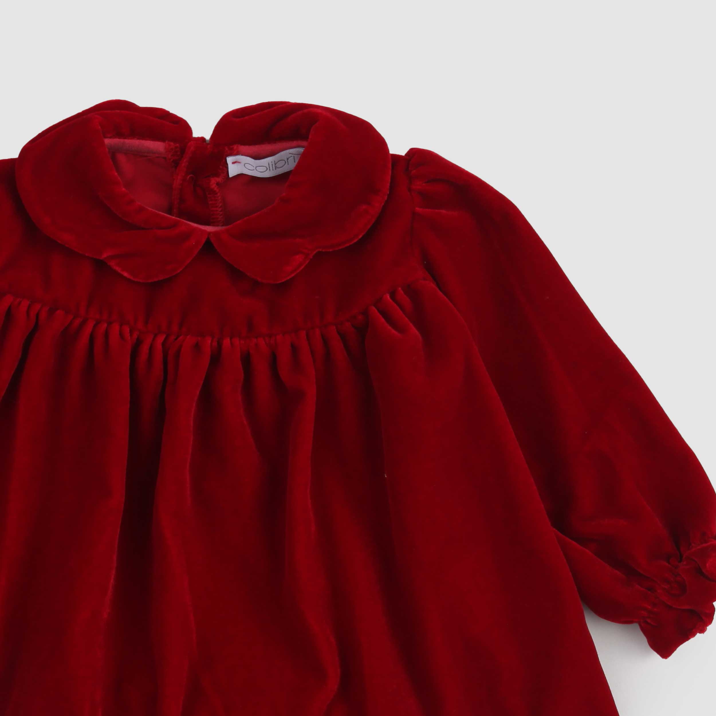 Abito Rosso Con Collo Tondo E Culotte In Velluto Firmato COLIBRI