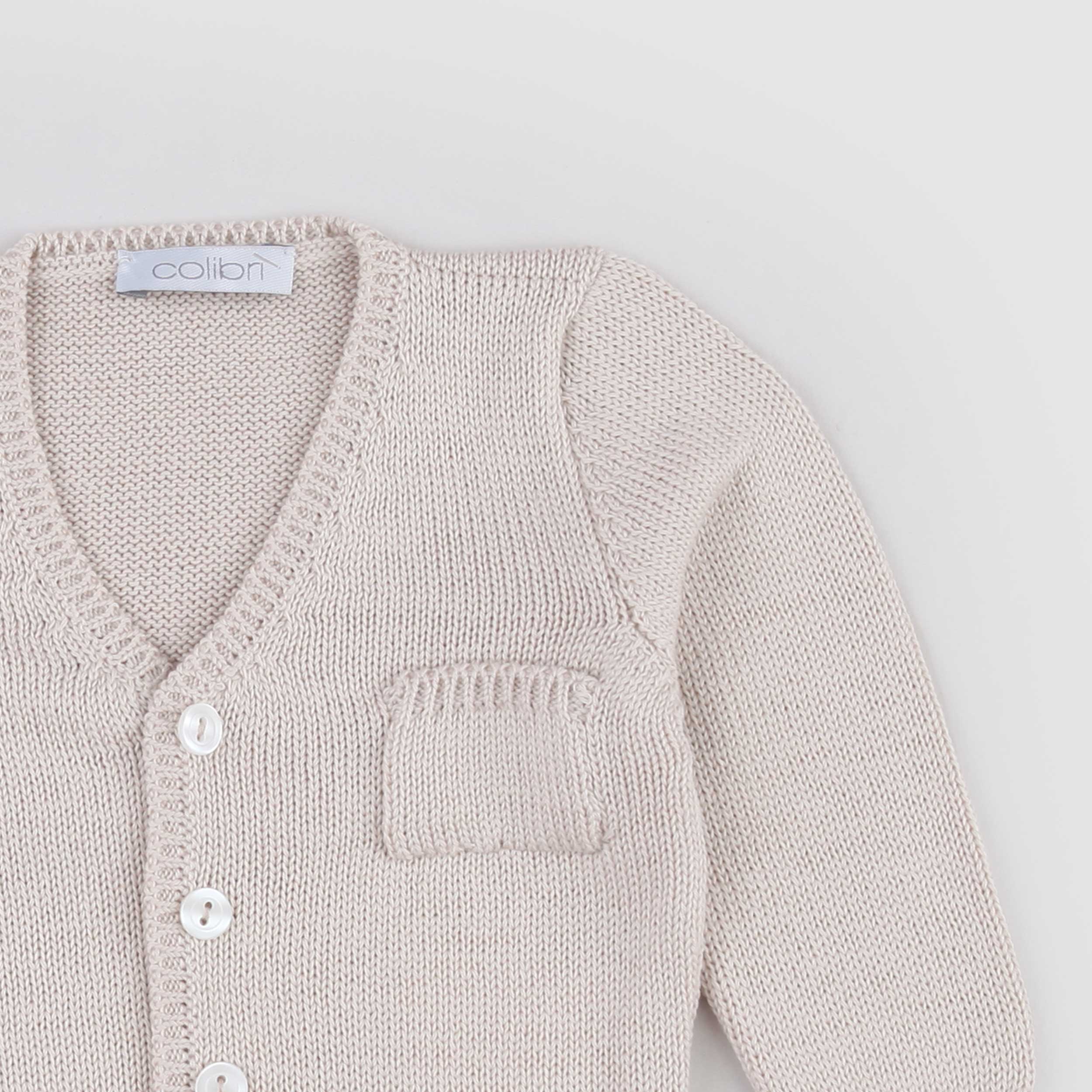 Beige Cardigan with Small Branded Edged Pocket COLIBRI