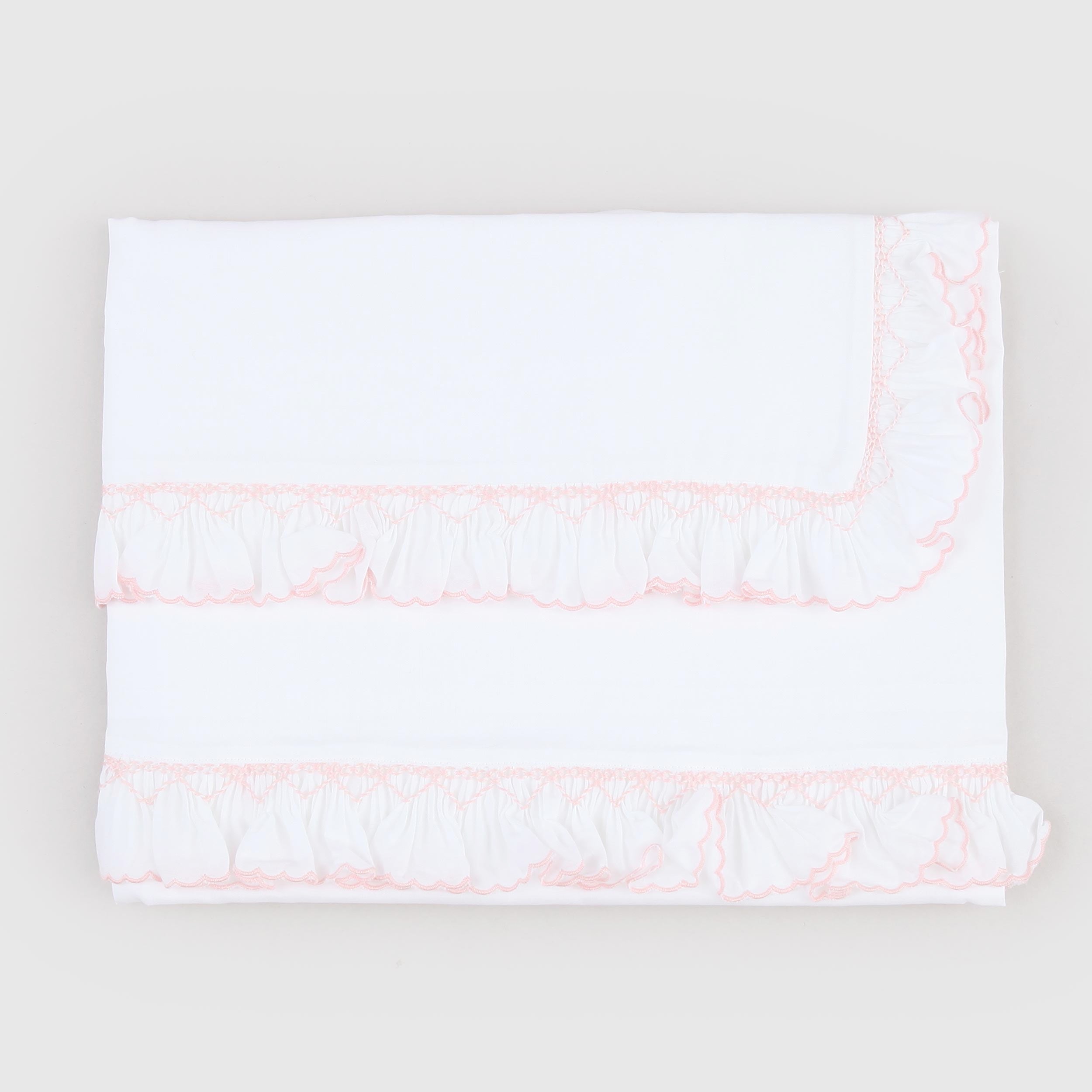 Lenzuolo Bianco e Rosa con Ricami Firmato COLIBRI