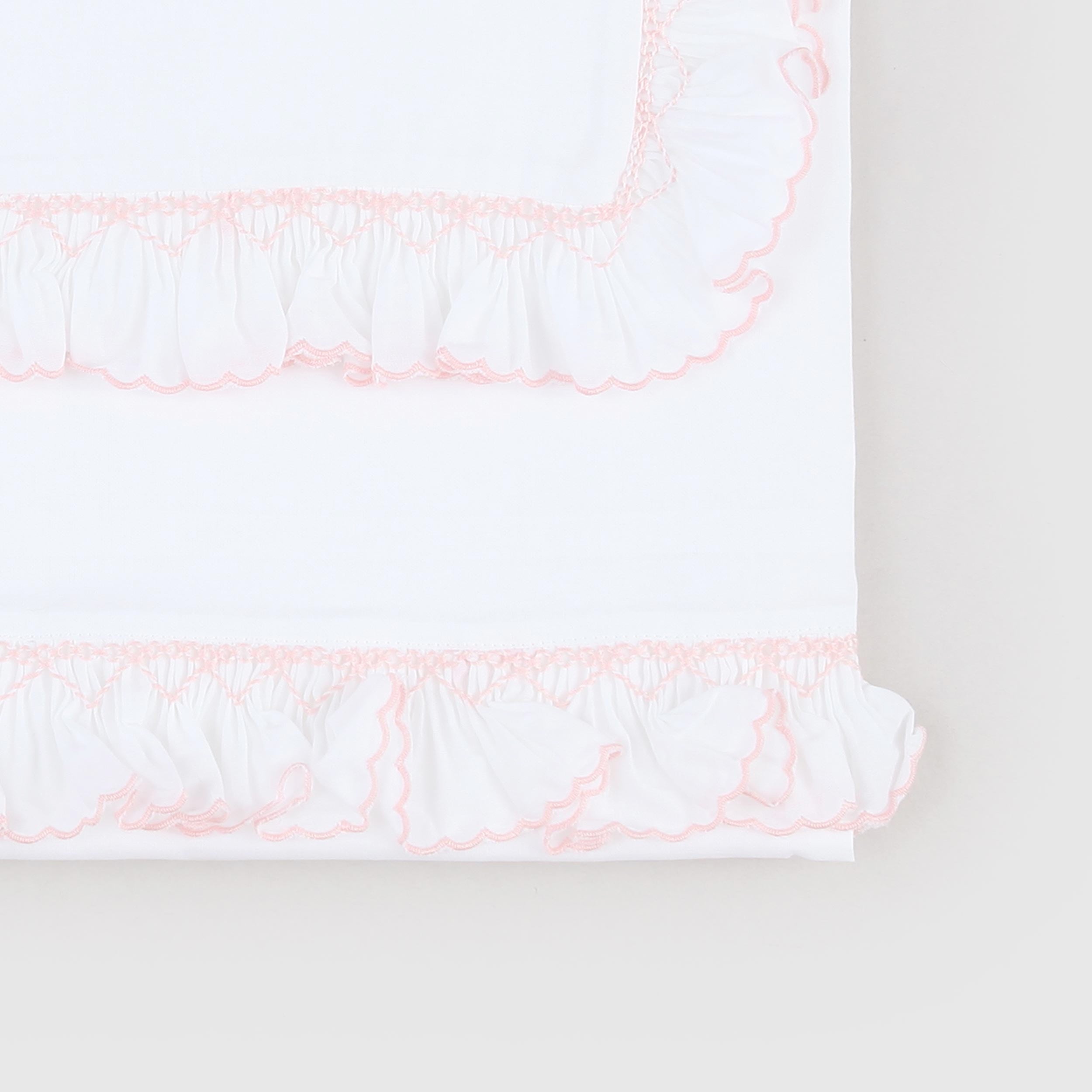 Lenzuolo Bianco e Rosa con Ricami Firmato COLIBRI