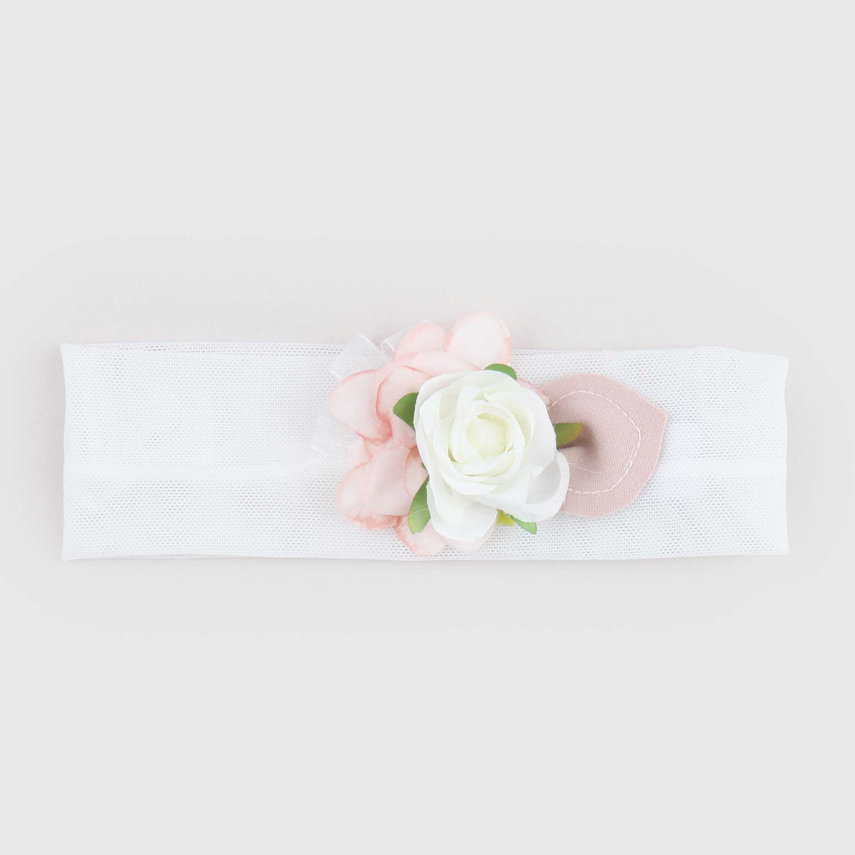 Fascia Elasticizzata Bianca con Fiori Rosa per Neonata COLORICHIARI