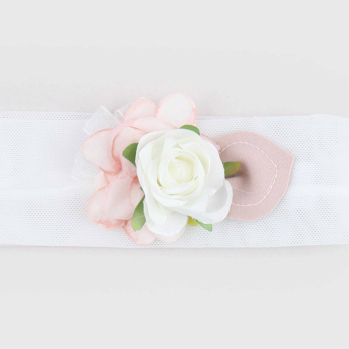 Fascia Elasticizzata Bianca con Fiori Rosa per Neonata COLORICHIARI