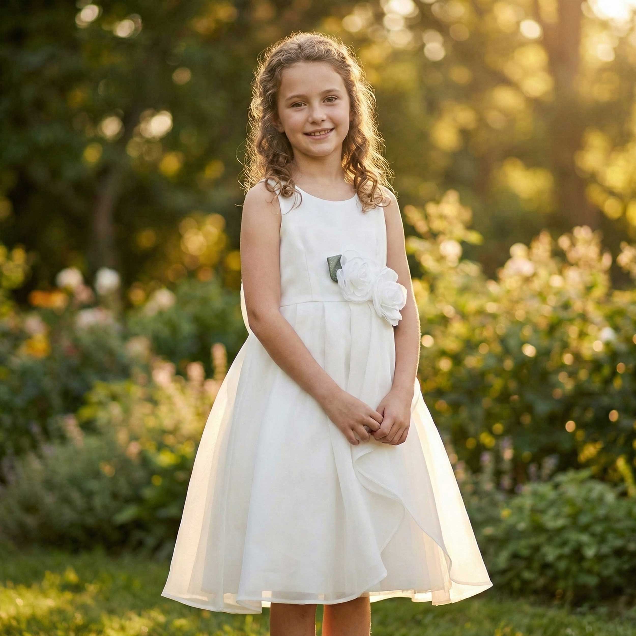 Abito Bianco con Rose Applicate Firmato COLORICHIARI