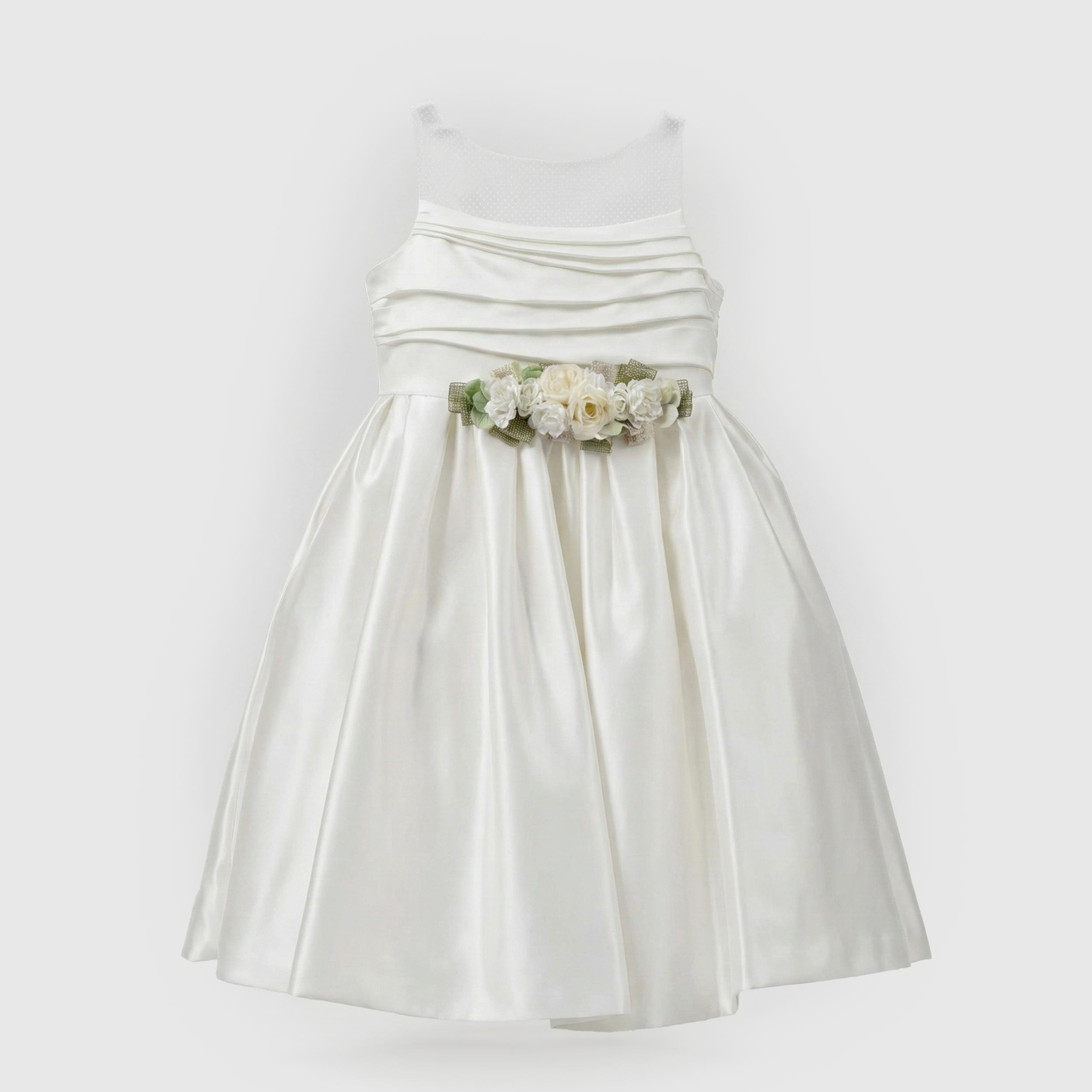 White Communion Dress with Floral Belt by COLORICHIARI