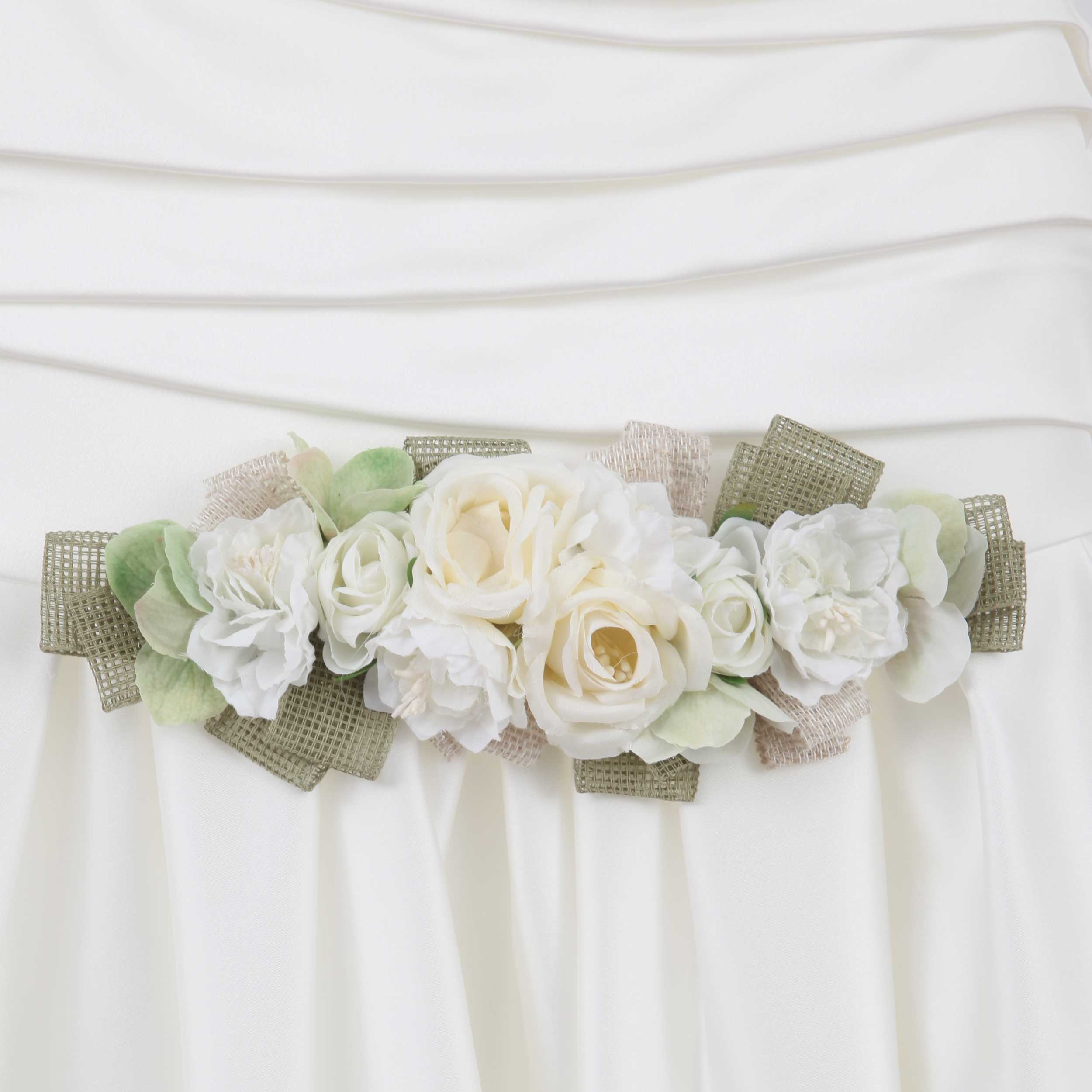 White Communion Dress with Floral Belt by COLORICHIARI