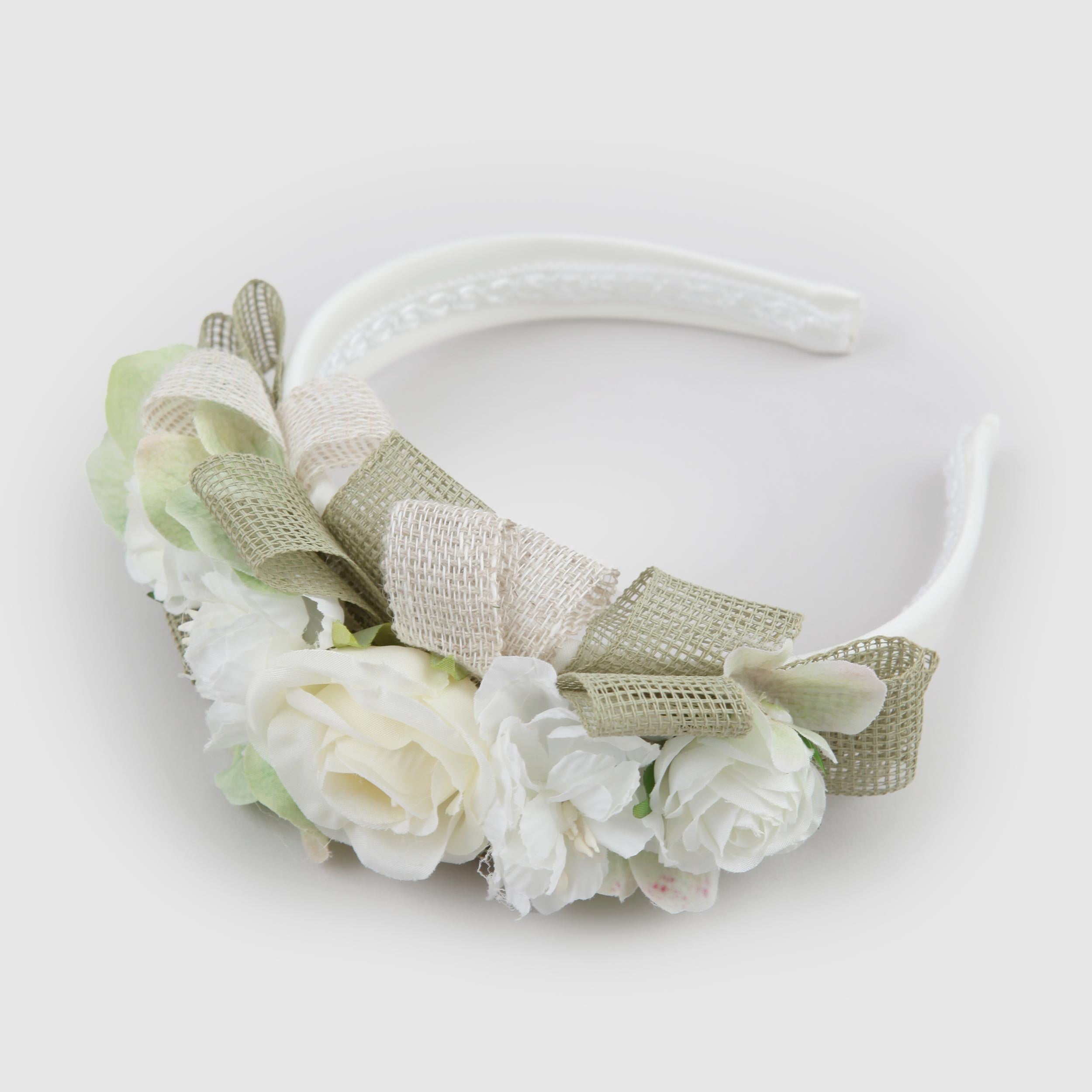 Cerchietto Floreale Panna e Verde Firmato COLORICHIARI