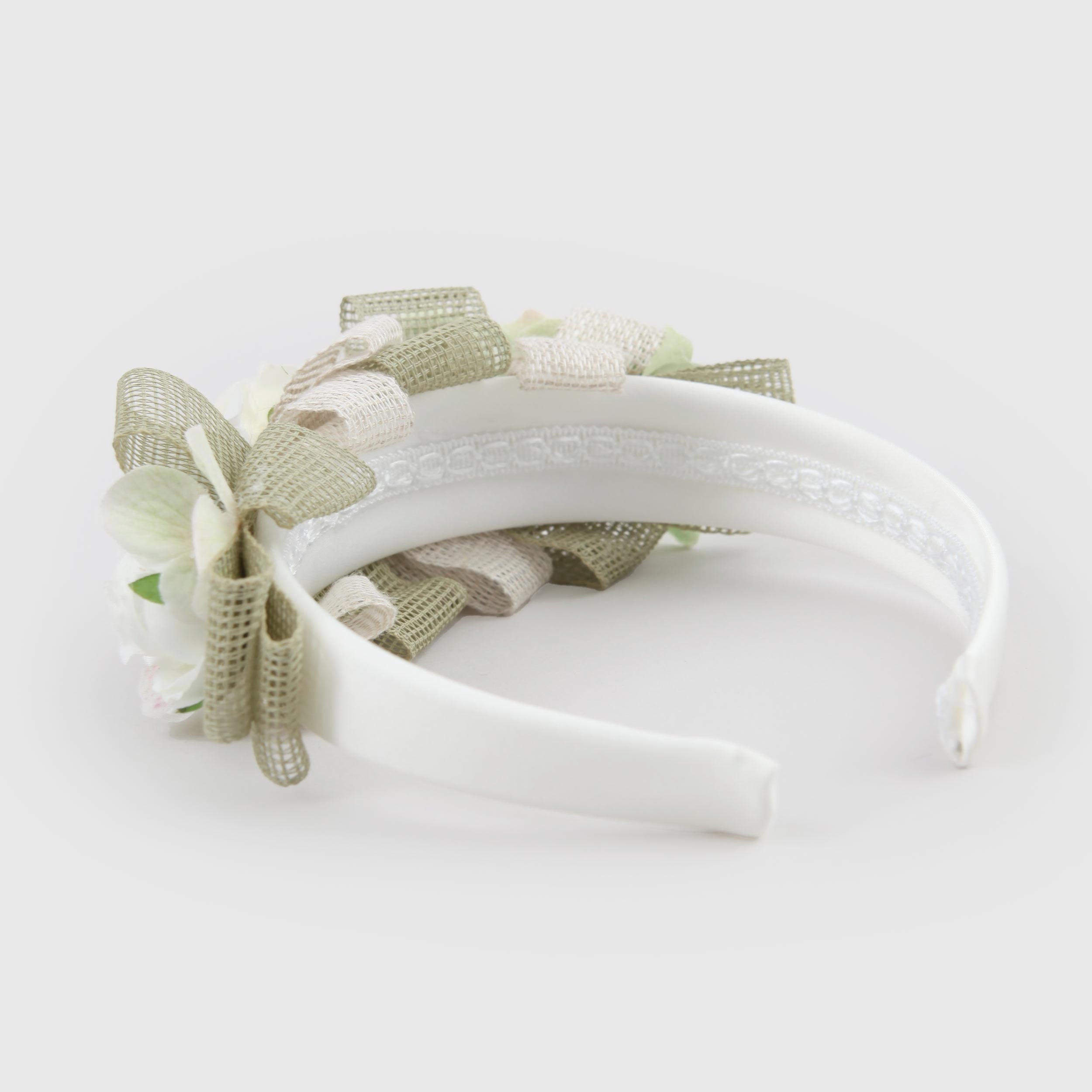 Cerchietto Floreale Panna e Verde Firmato COLORICHIARI