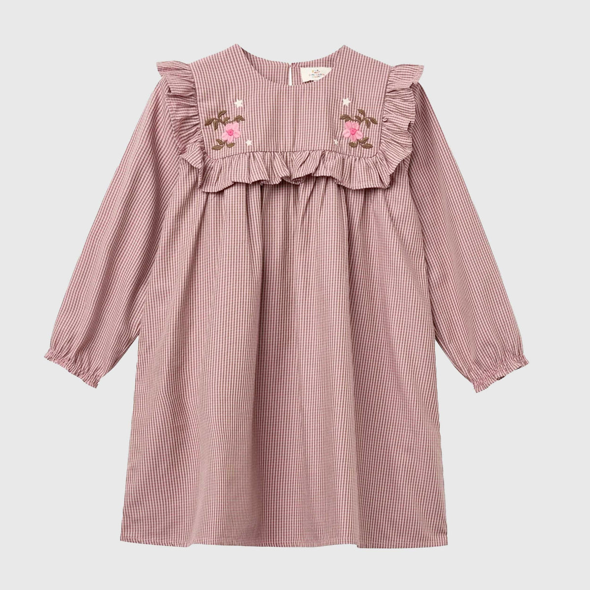 Pink Check Dress with Embroidery for Girl by COPENHAGEN COLORS
