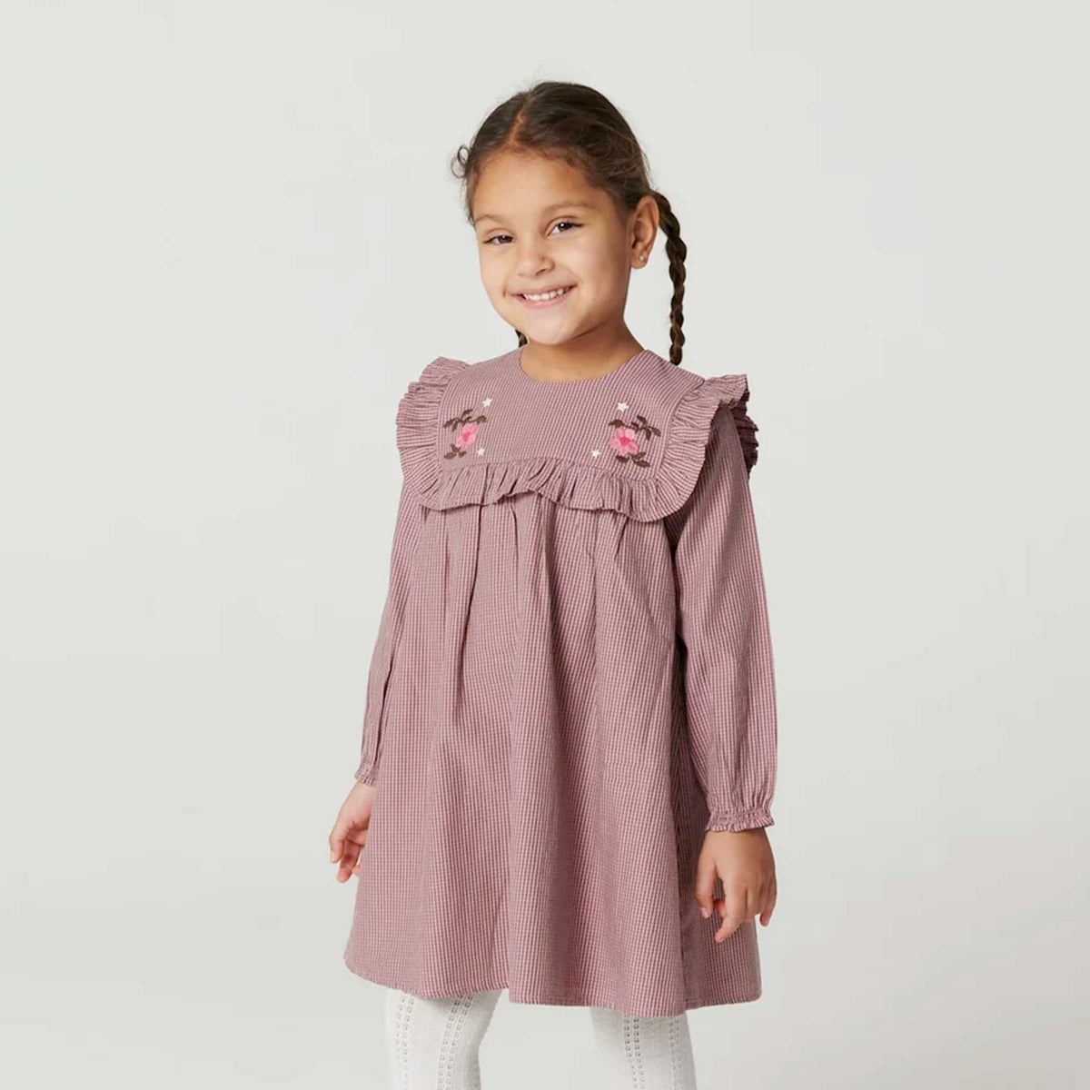 Pink Check Dress with Embroidery for Girl by COPENHAGEN COLORS