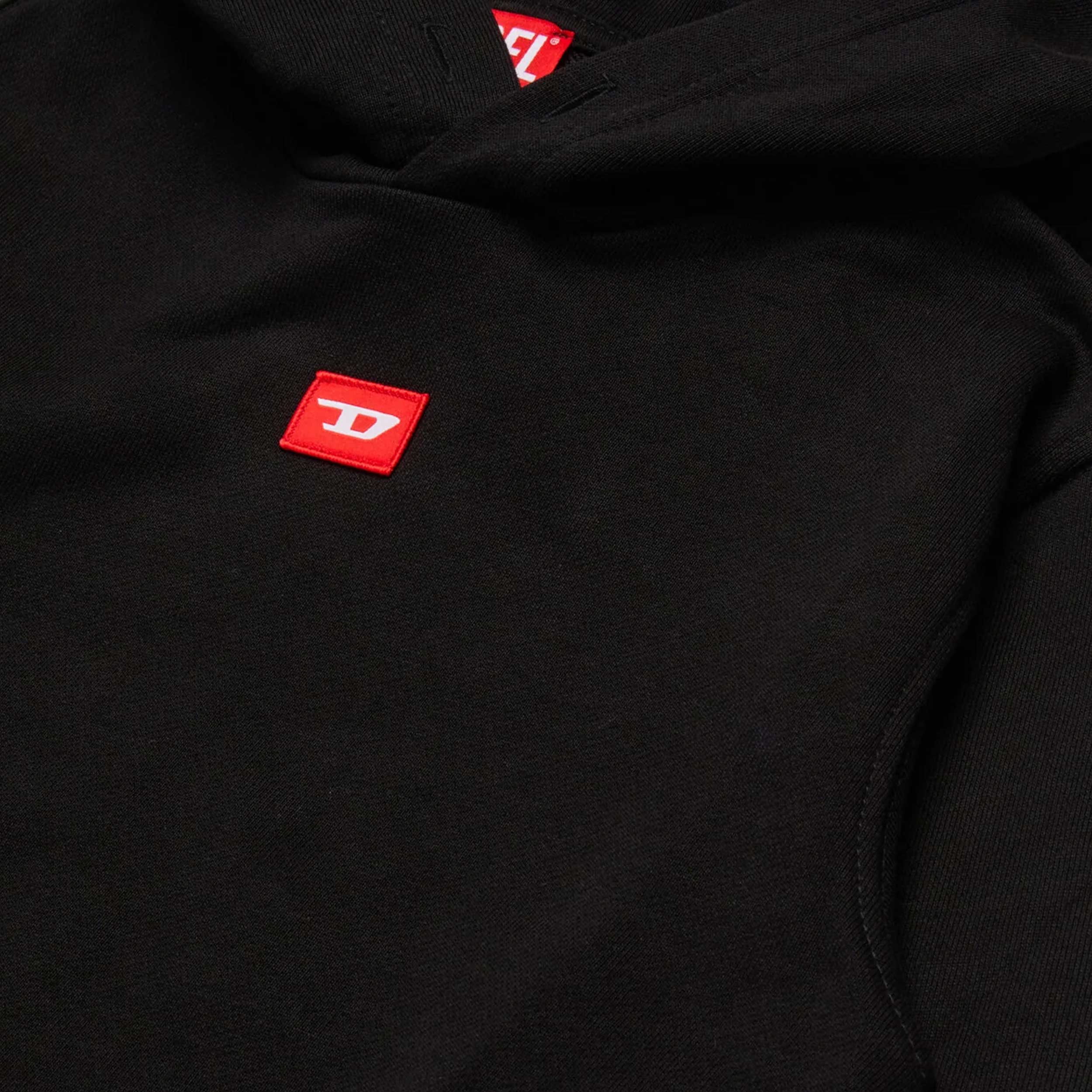 Felpa Nera Con Cappuccio E Logo Rosso Firmata DIESEL