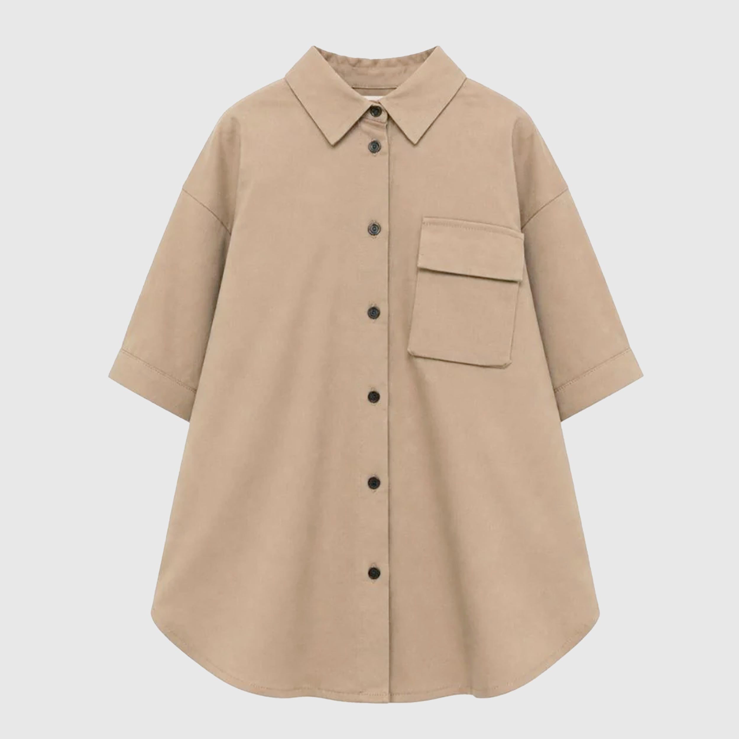 Abito Beige in Cotone con Colletto Classico By DOUUOD