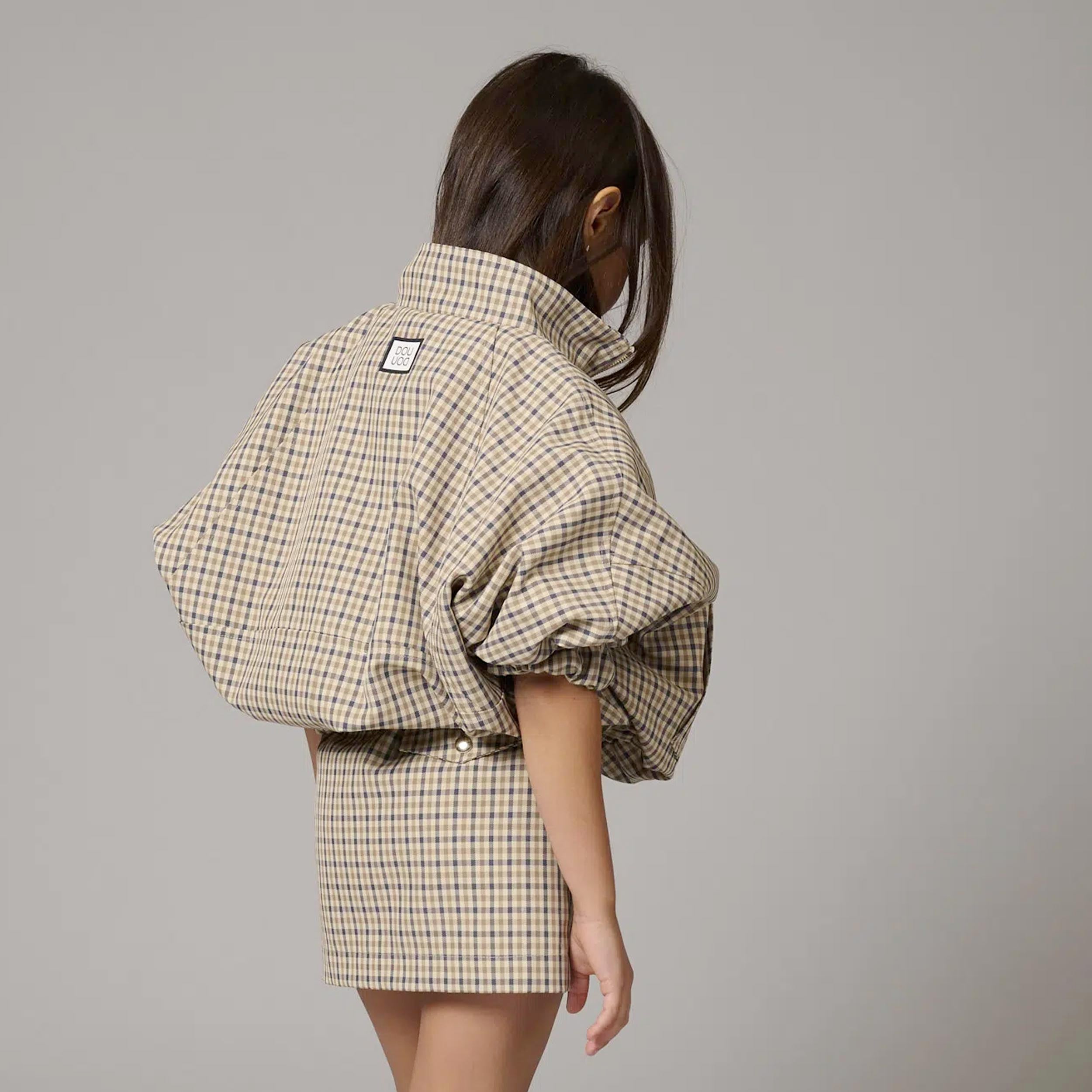 DOUUOD Blue and Beige High Neck Raincoat