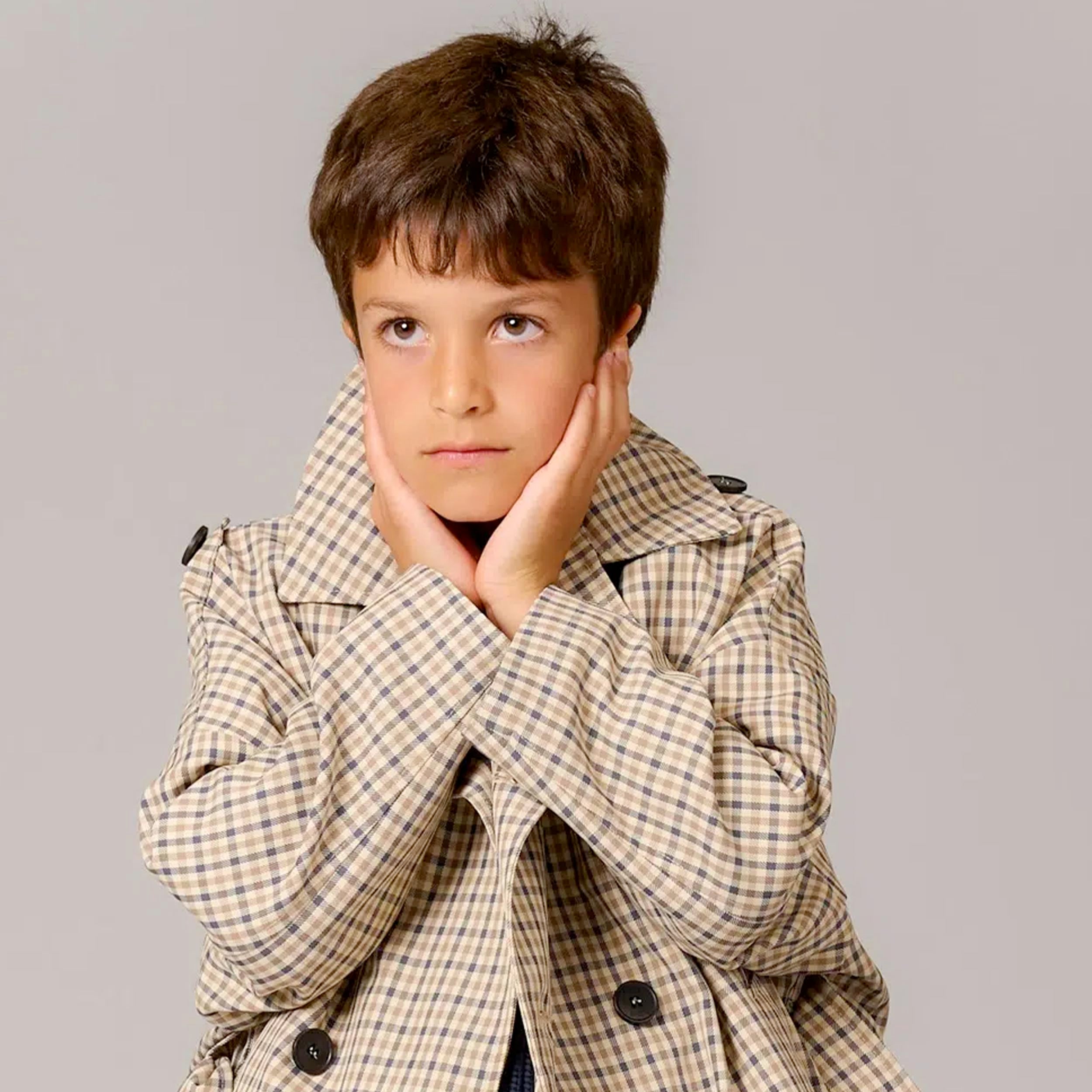 Beige and Blue Patterned Raincoat by DOUUOD