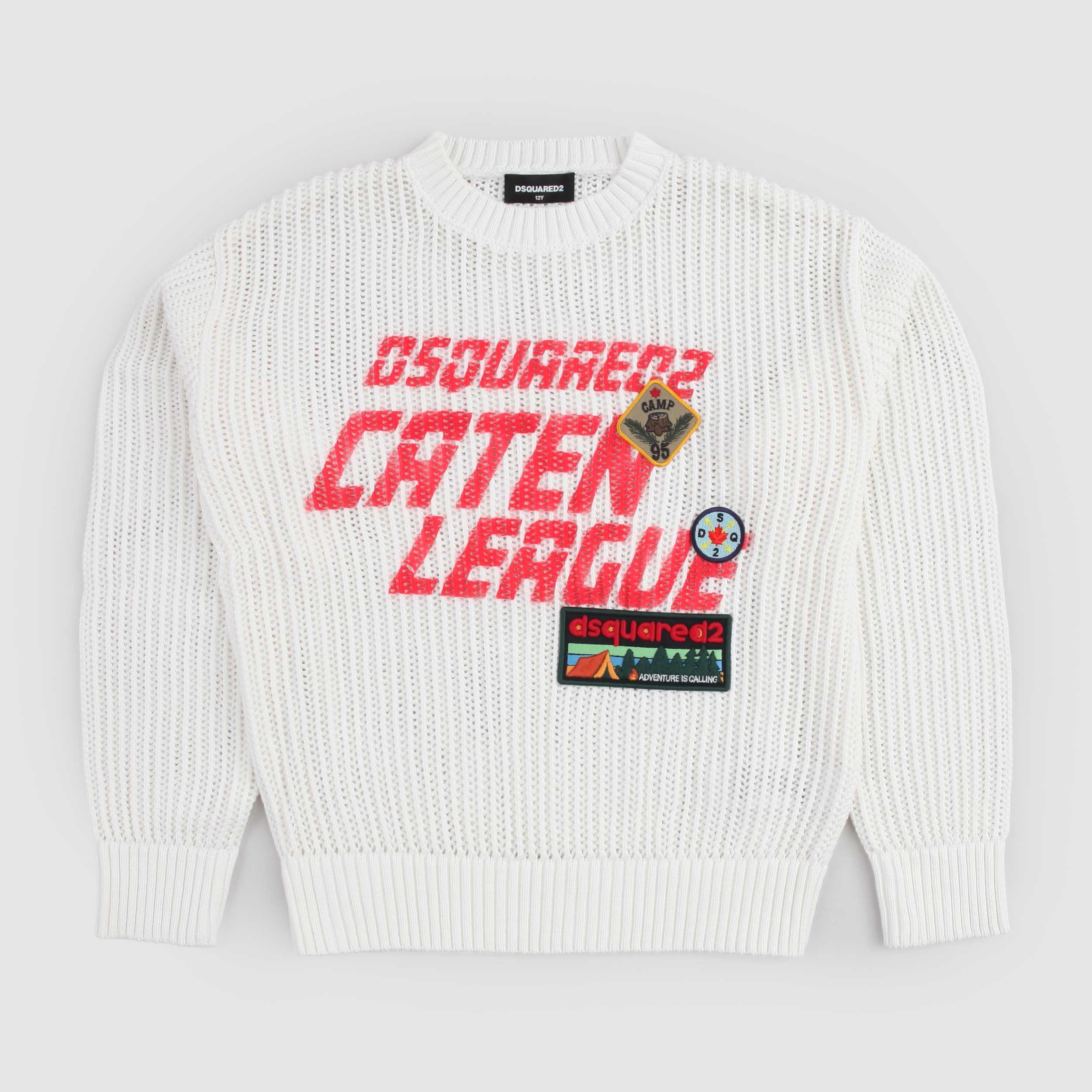 Maglioncino Bianco Con Lavorazione A Rete Firmato DSQUARED2