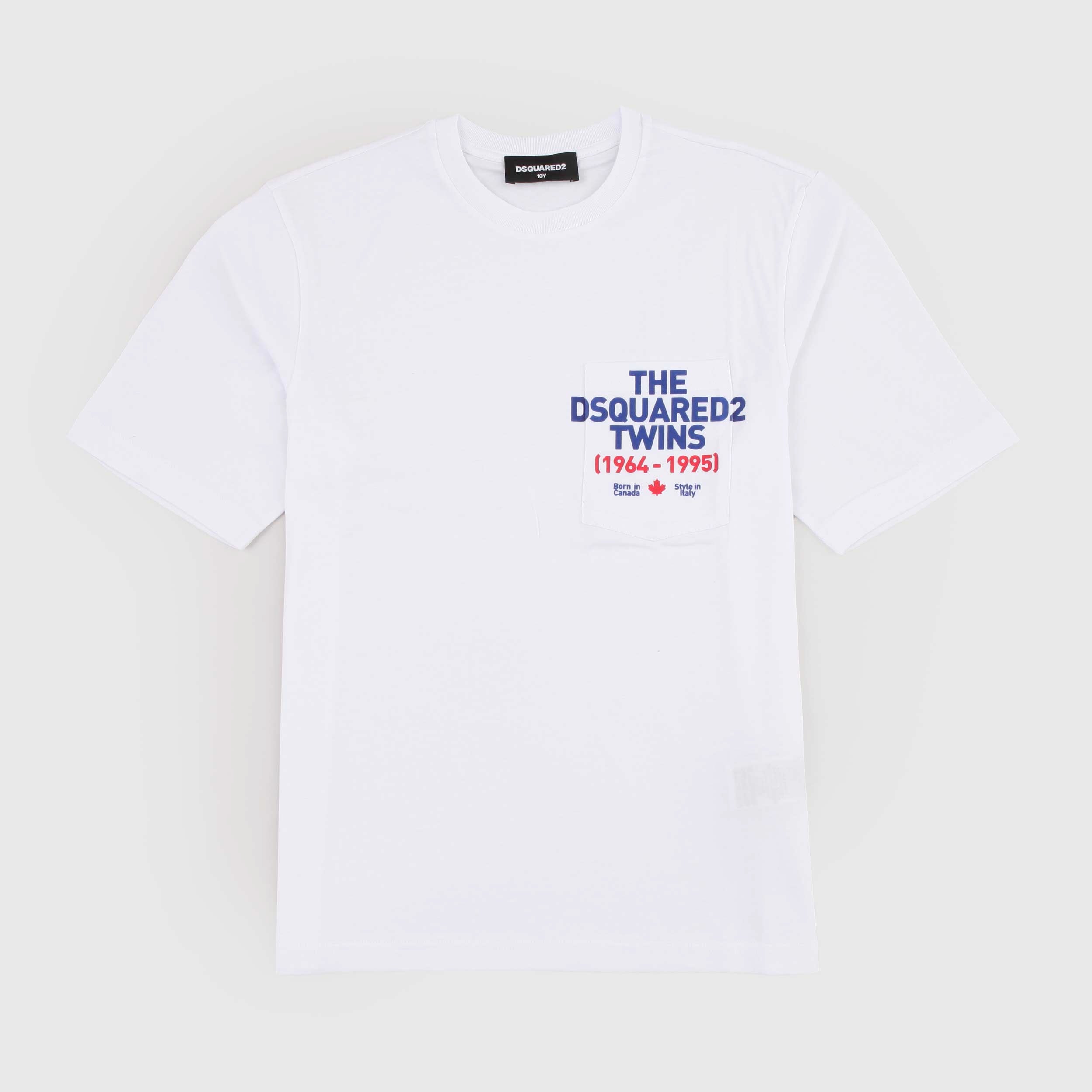 T-shirt Bianca con Stampa Azzurra Firmata DSQUARED2