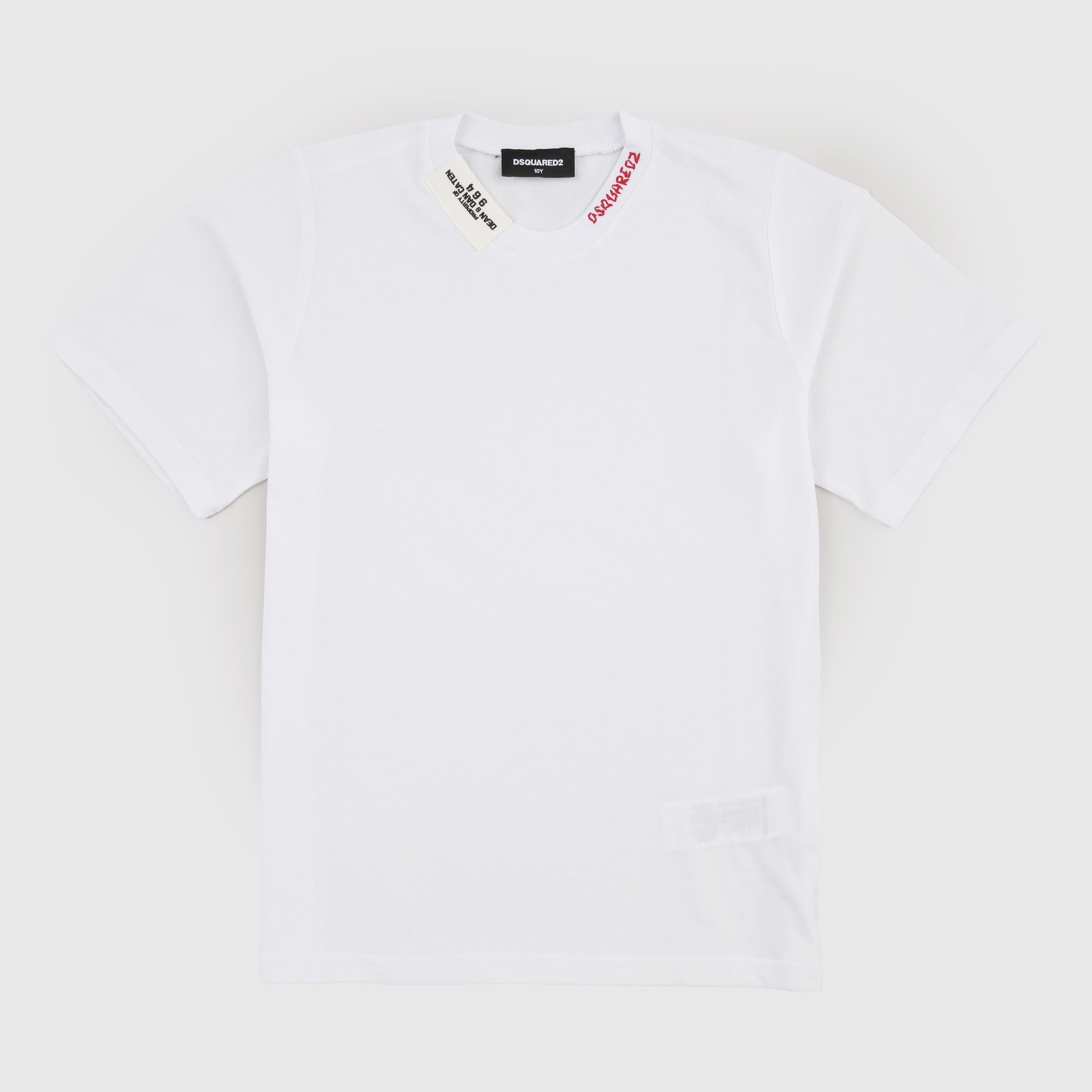 T-shirt Bianca con Logo Rosso Firmata DSQUARED2