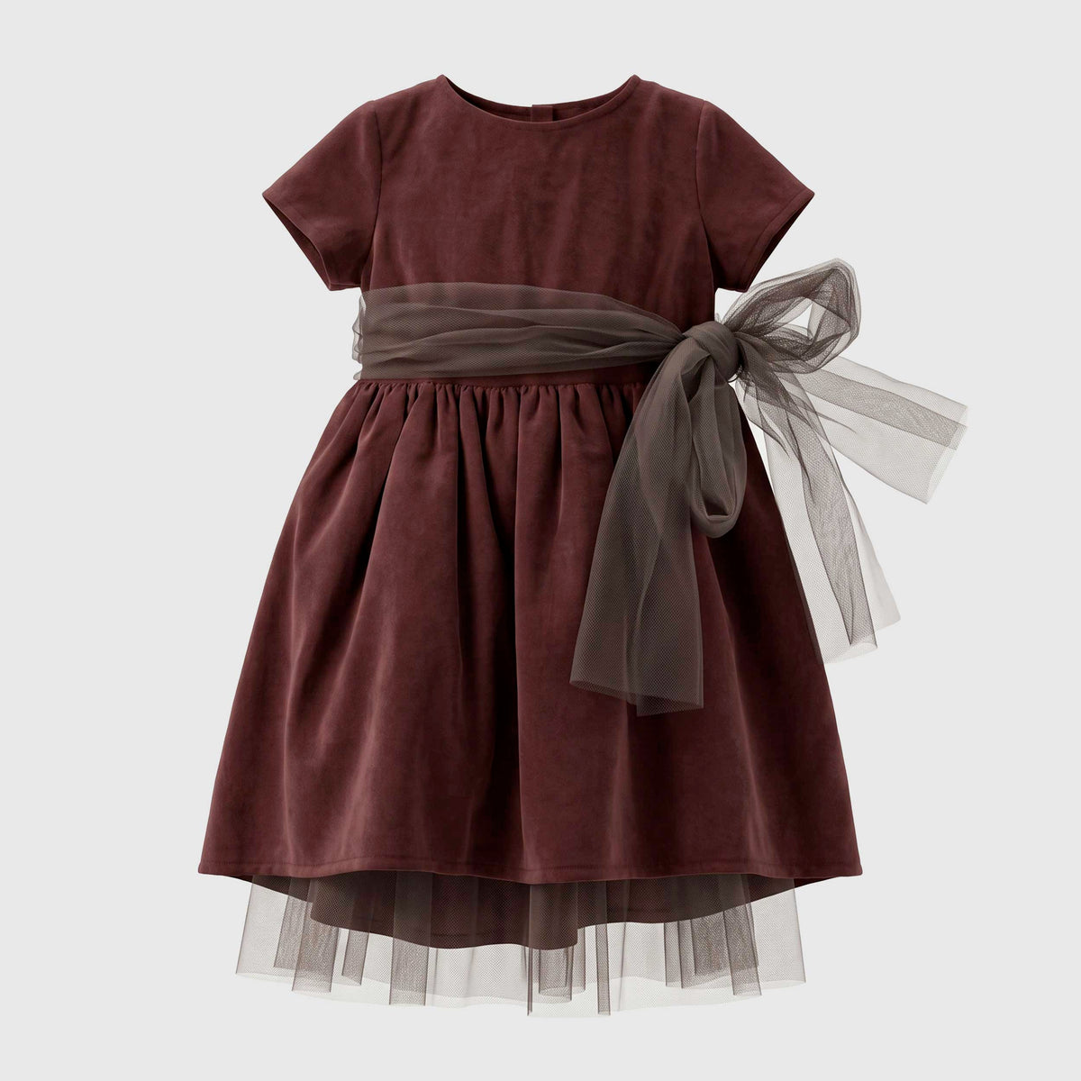 Abito Marrone Cacao in Velluto con Cinta per Bambina EMMA G STYLE