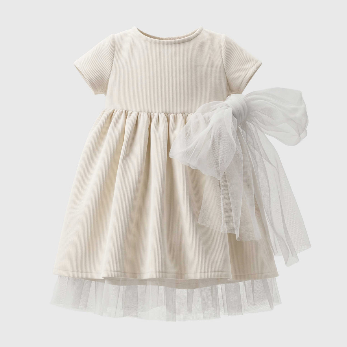Abito Panna con Fiocco in Tulle per Neonata EMMA G STYLE