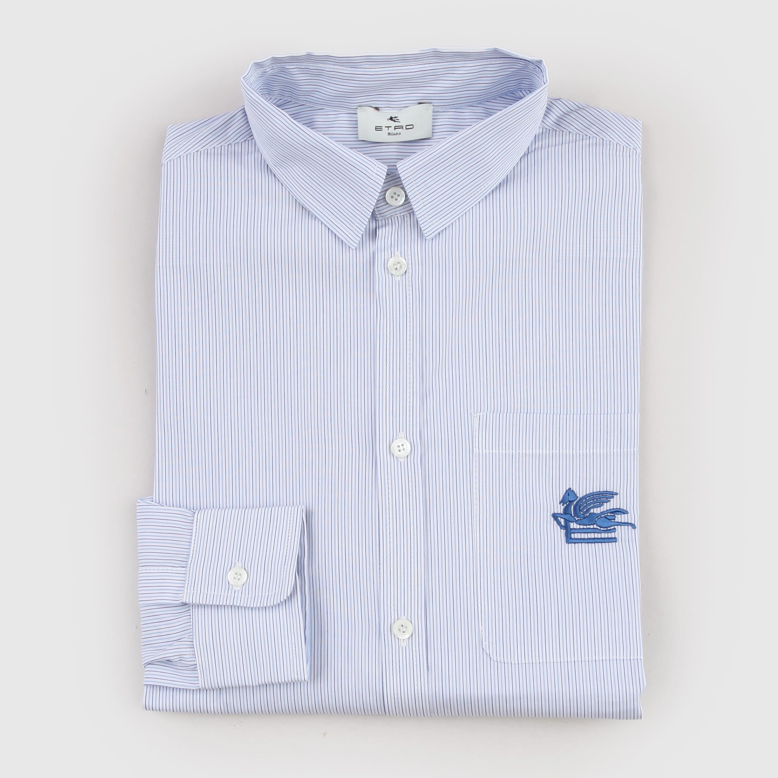 Camicia Bianco e Celeste a Righe con Tasca e Ricamo By ETRO