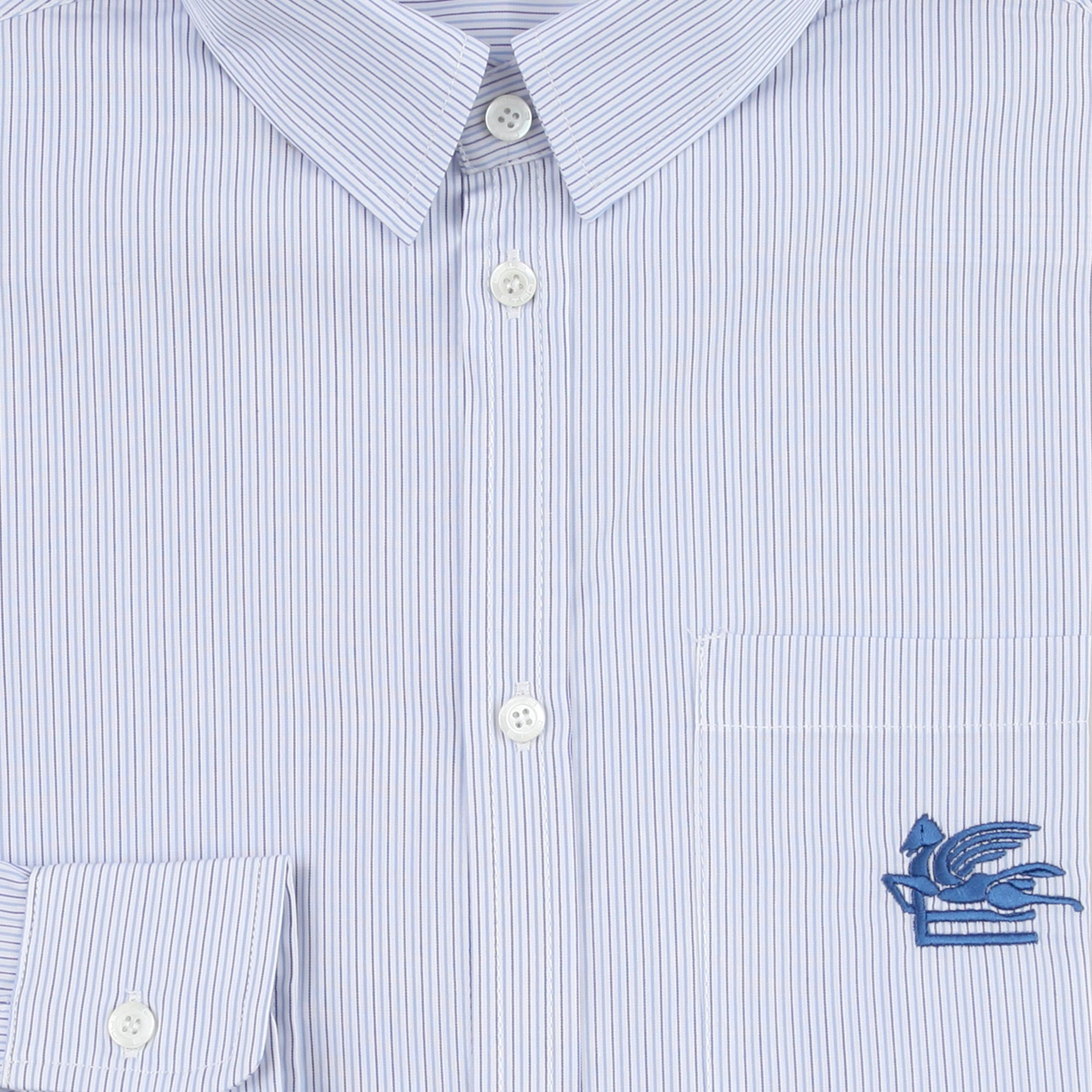 Camicia Bianco e Celeste a Righe con Tasca e Ricamo By ETRO