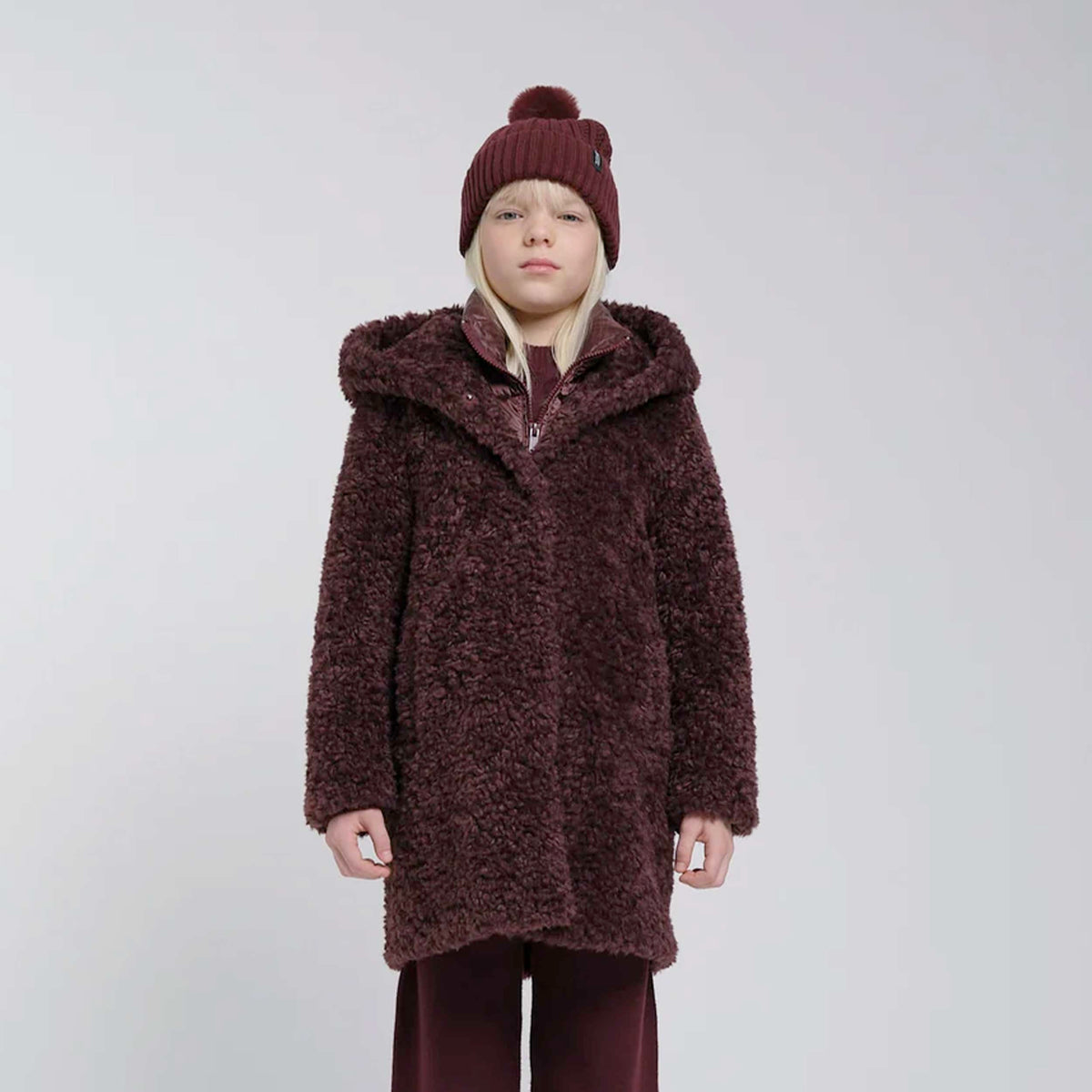 Cappotto Lungo Prugna in Eco Sherpa per Ragazza by BOMBOOGIE