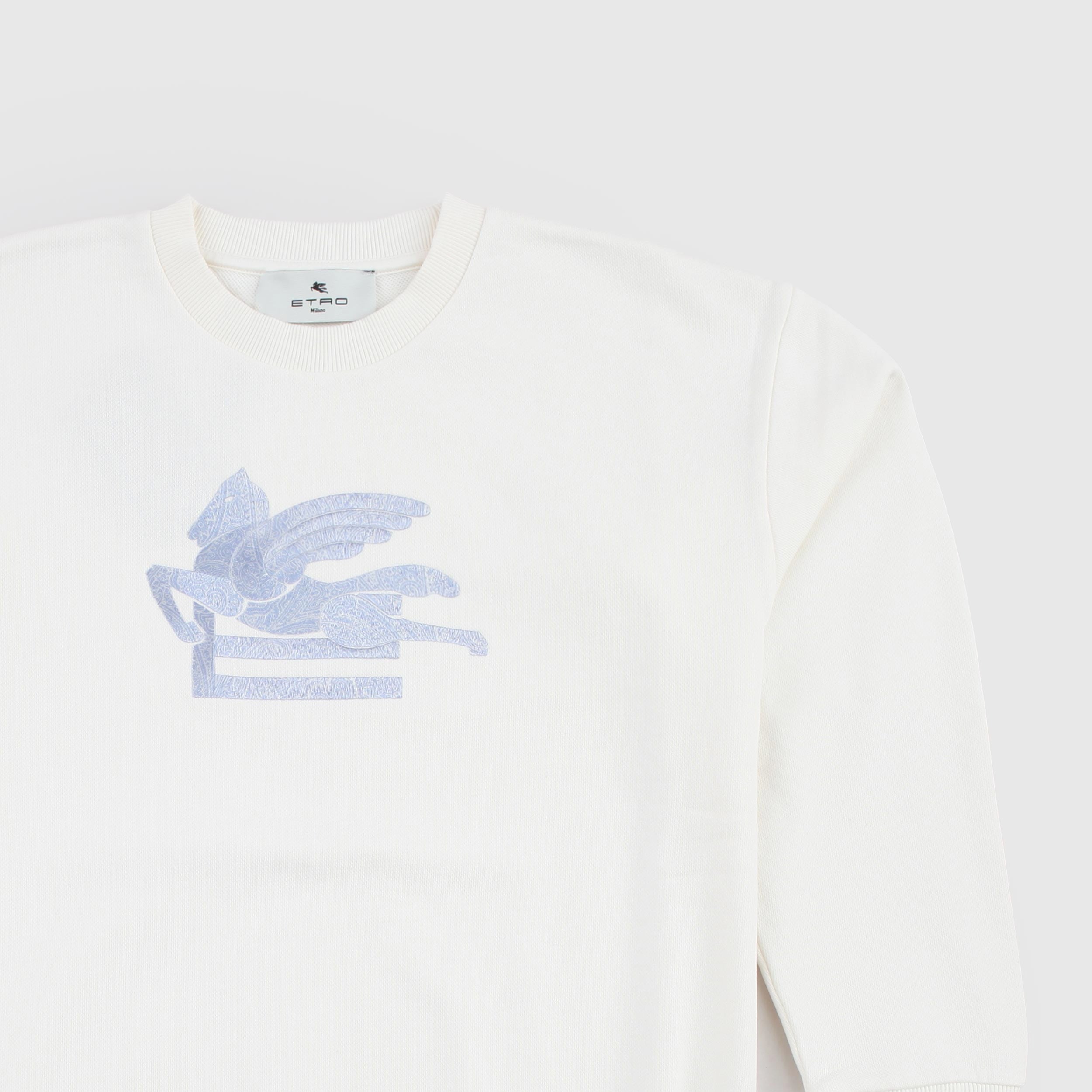 White Crewneck Sweatshirt with ETRO Signed Relief Print