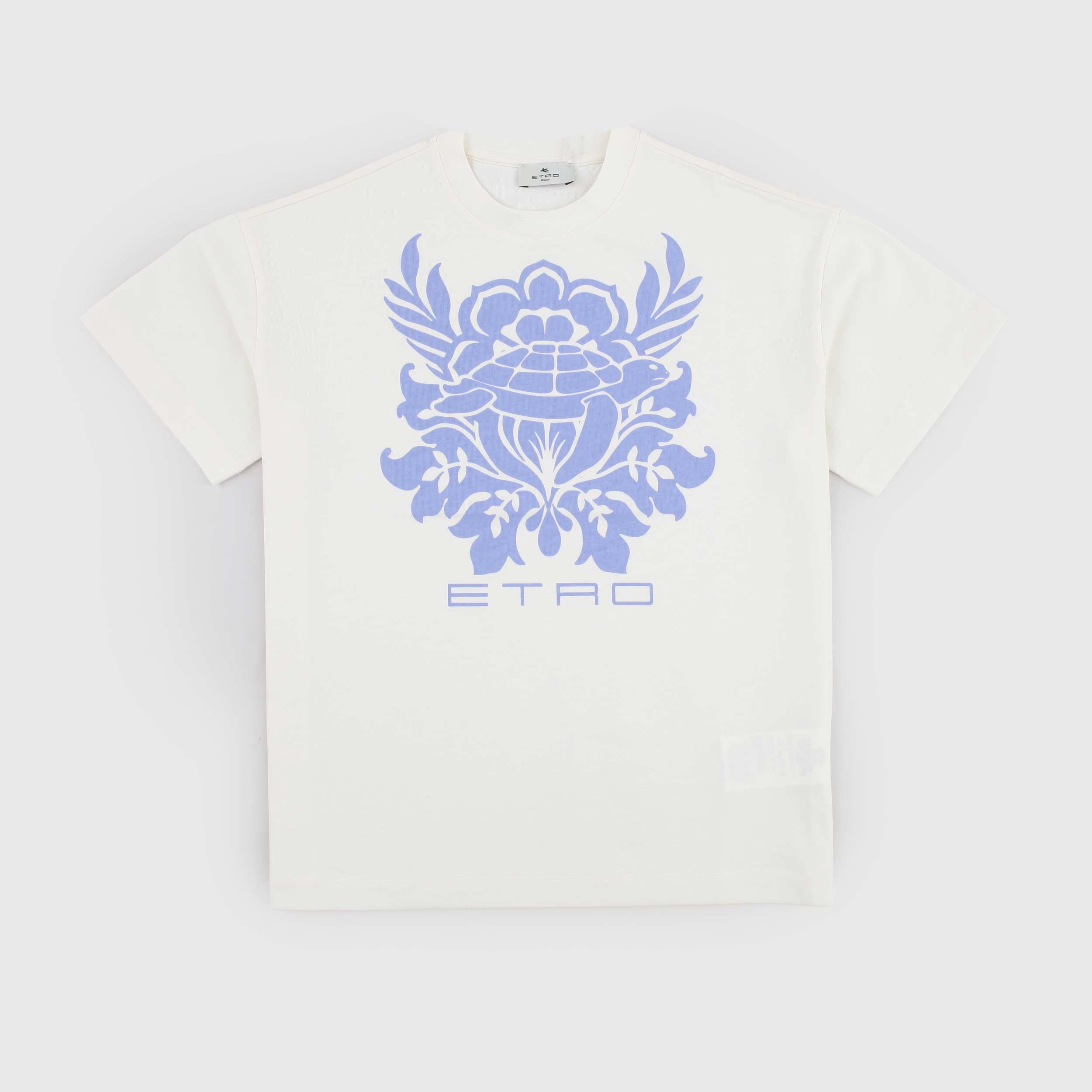 T-shirt Crema con Stampa Azzurra Firmata ETRO