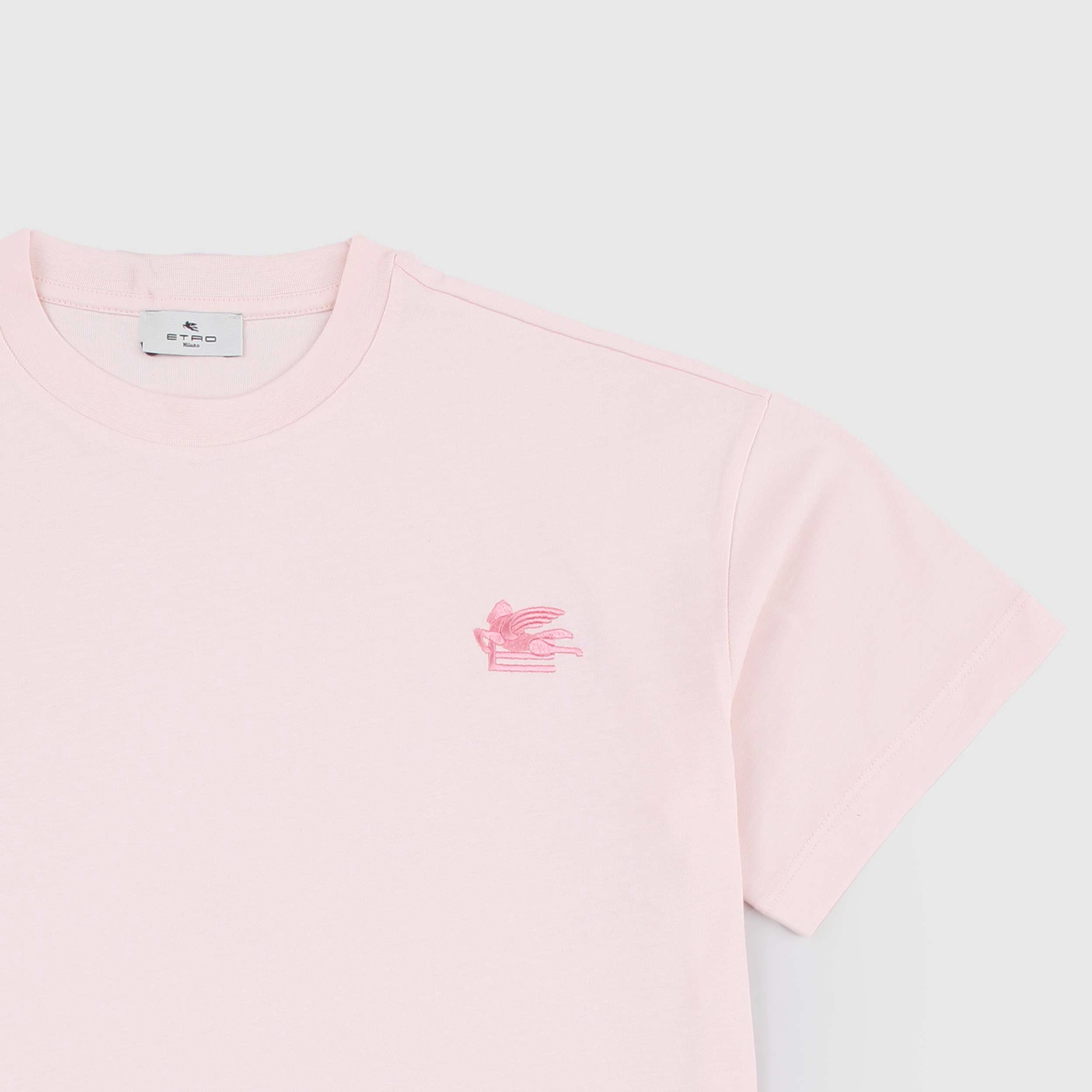 T-shirt Rosa con Logo Ricamato Firmata ETRO