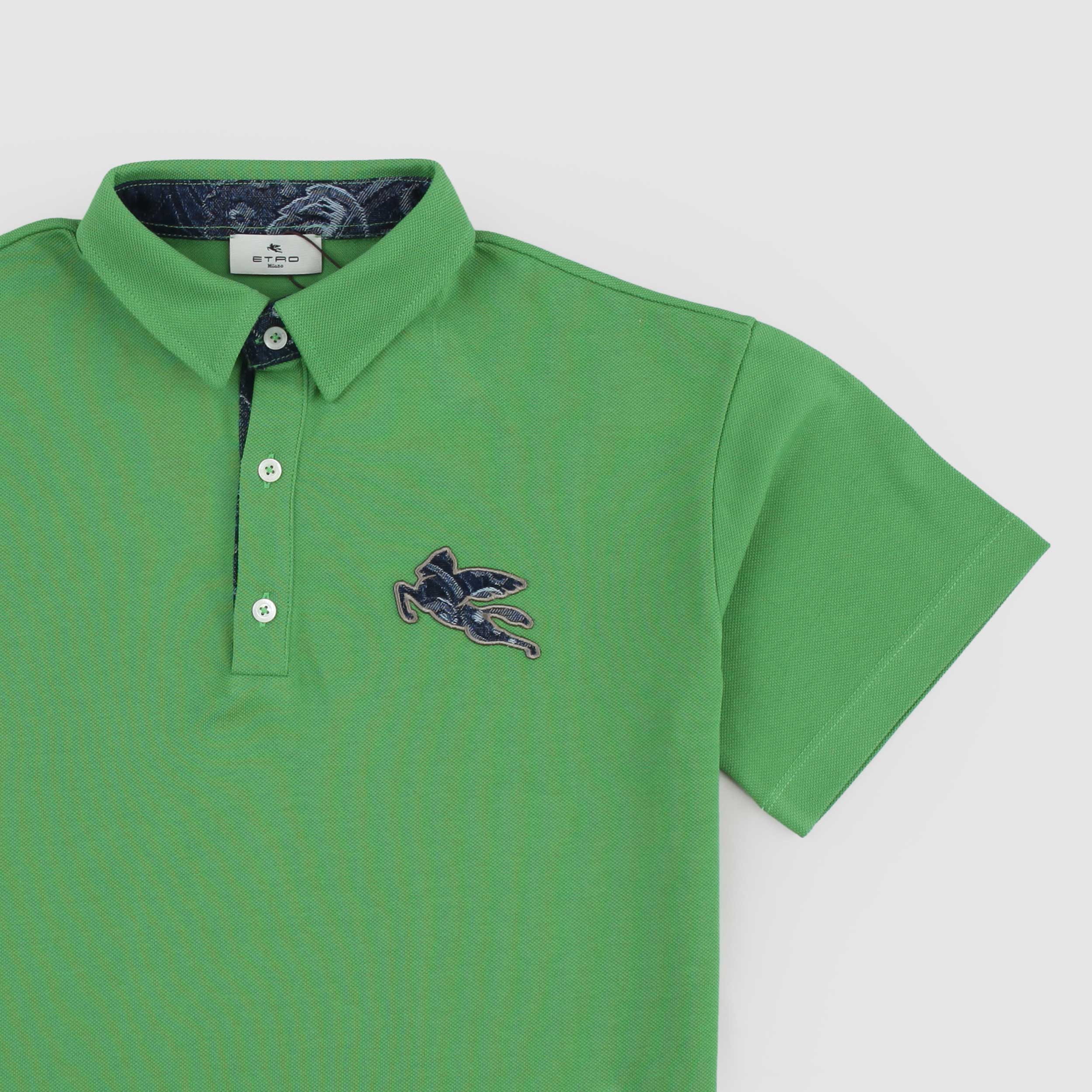 Polo Verde con Logo Iconico in Blu Firmata ETRO