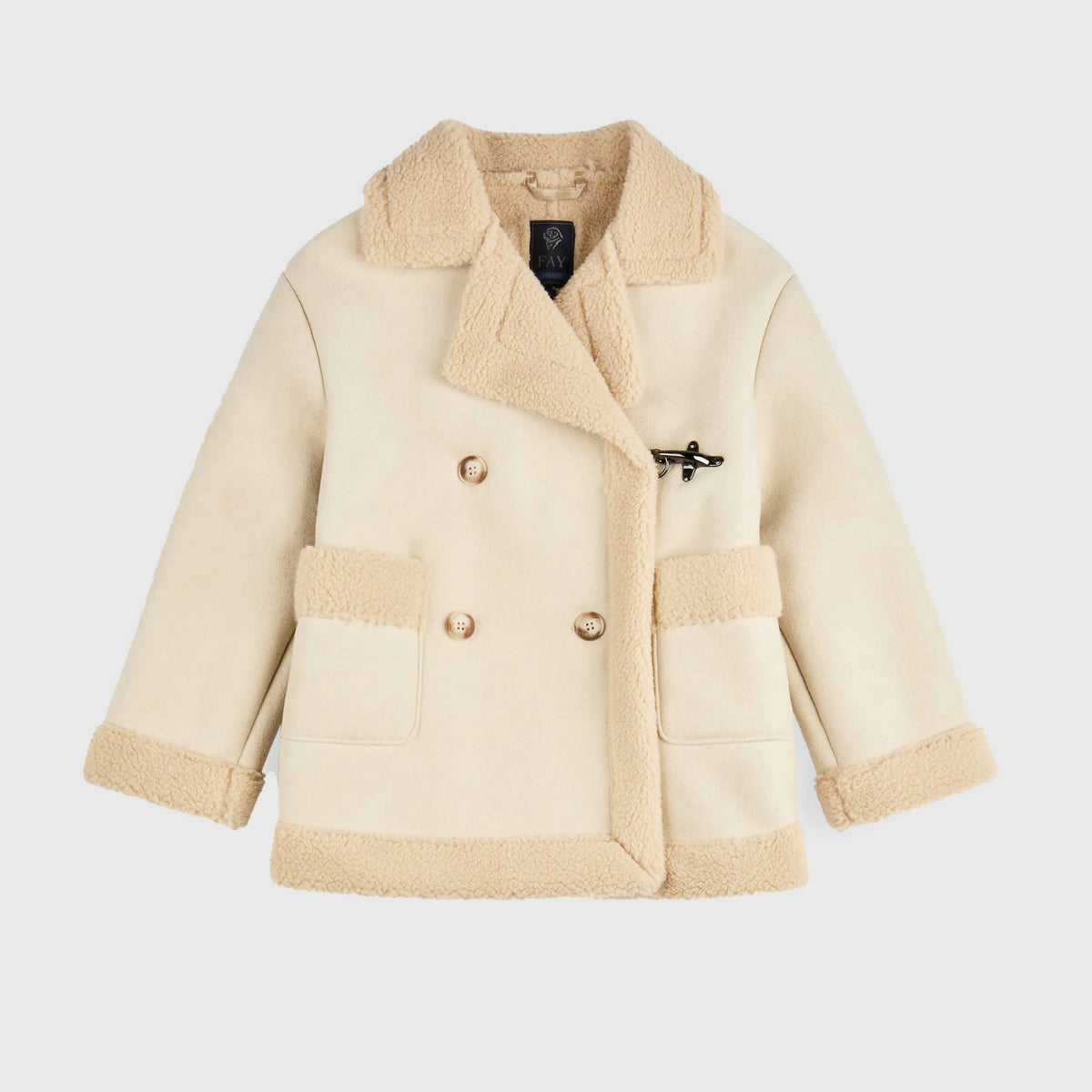 Giacca Doppiopetto Beige Effetto Shearling per Ragazza FAY JUNIOR