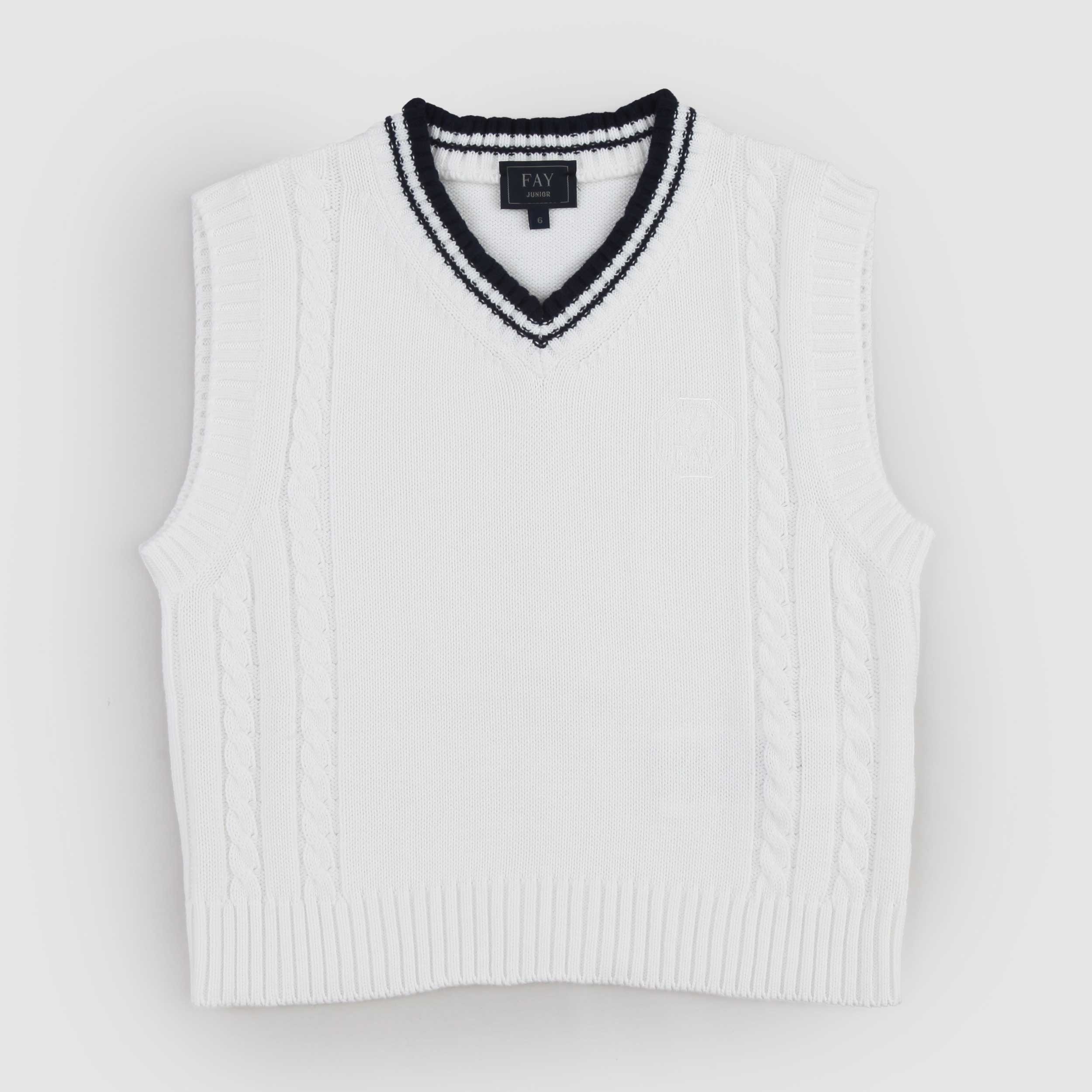 White Sleeveless Finished Gilet Signed FAY JUNIOR
