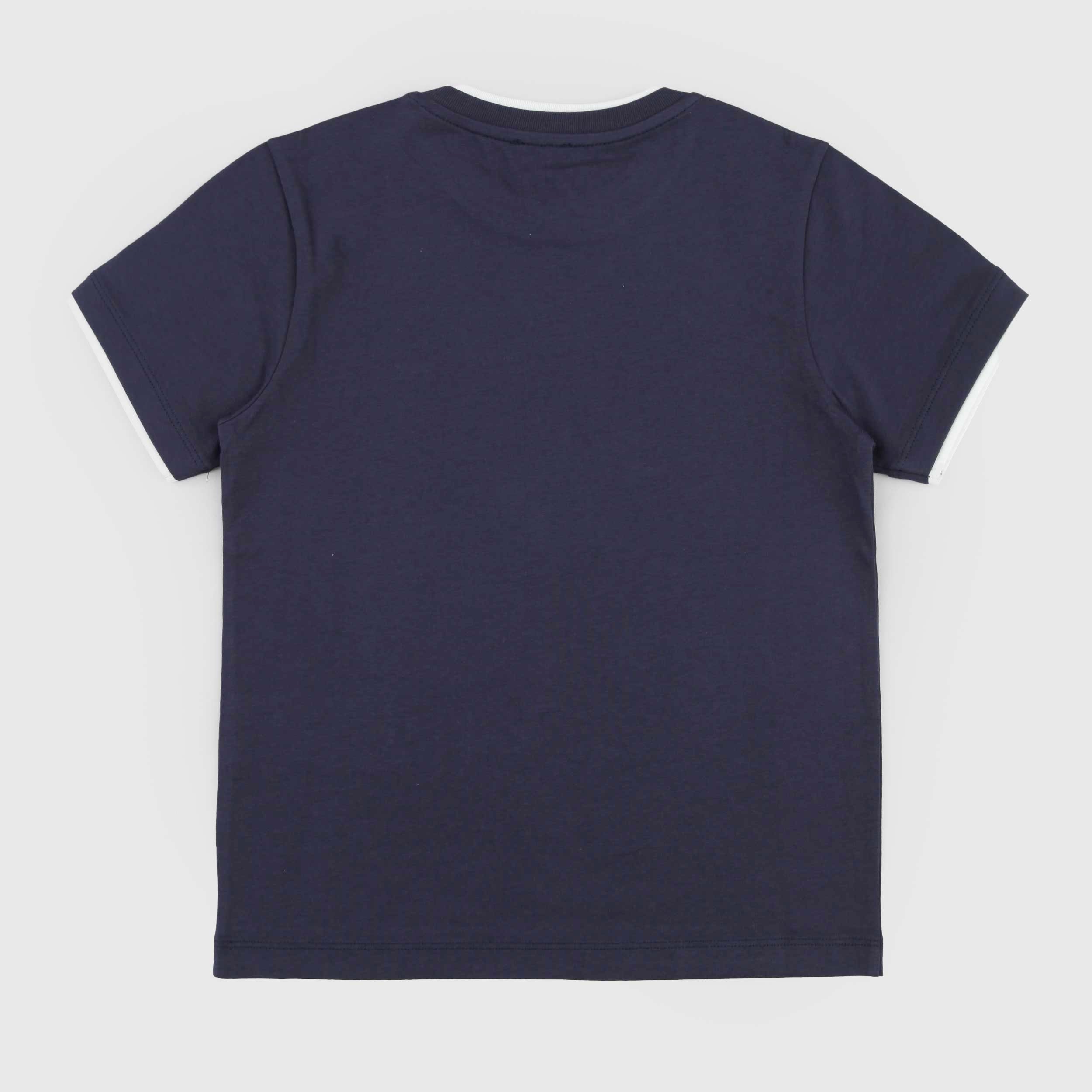 T-shirt Blu Bordata in Contrasto Bianco Firmata FAY JUNIOR