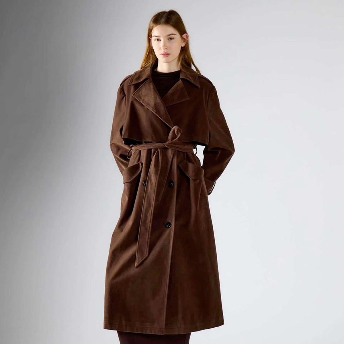 Trench Marrone Effetto Camoscio per Donna GLAMOROUS