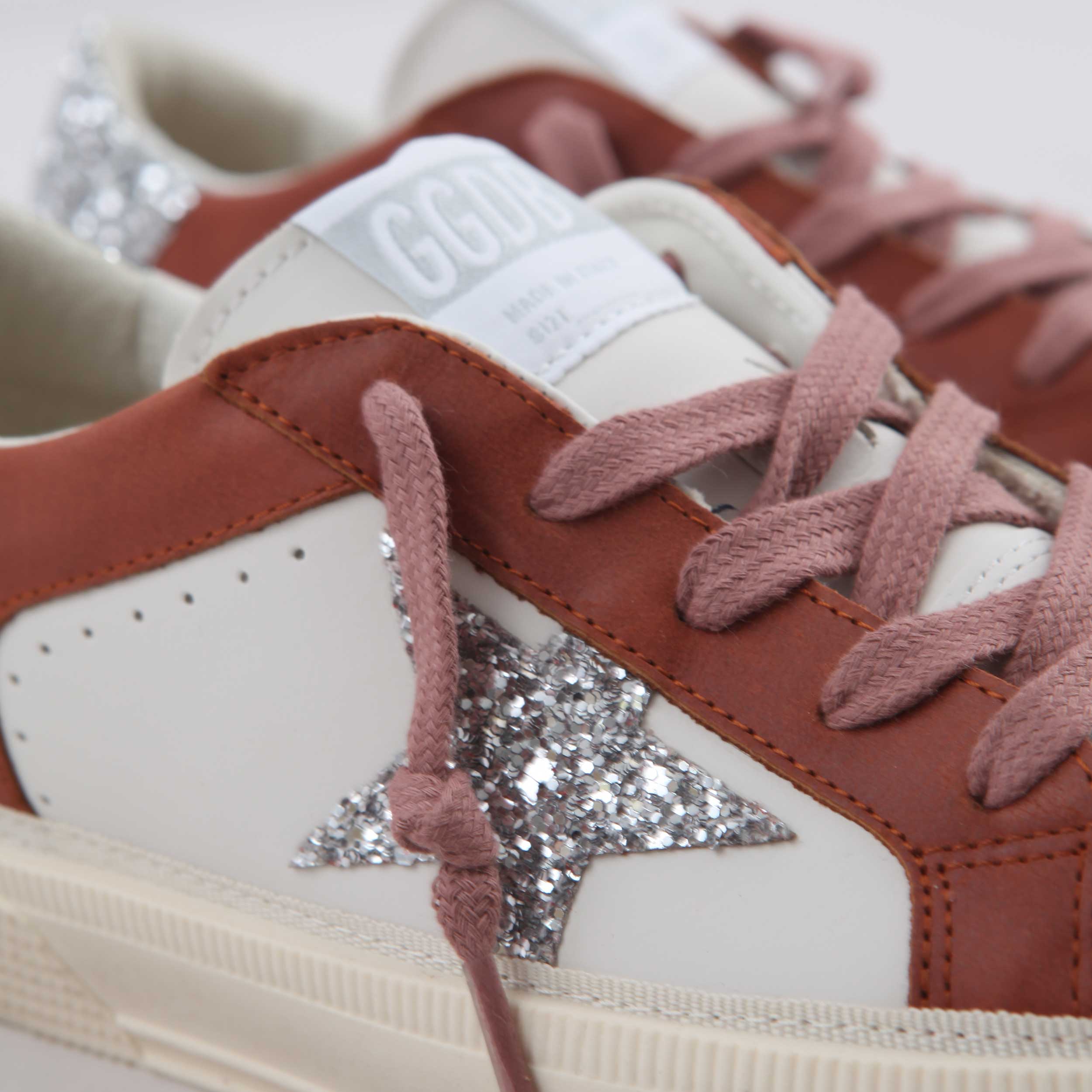 GOLDEN GOOSE White and Red May Glitter Sneakers