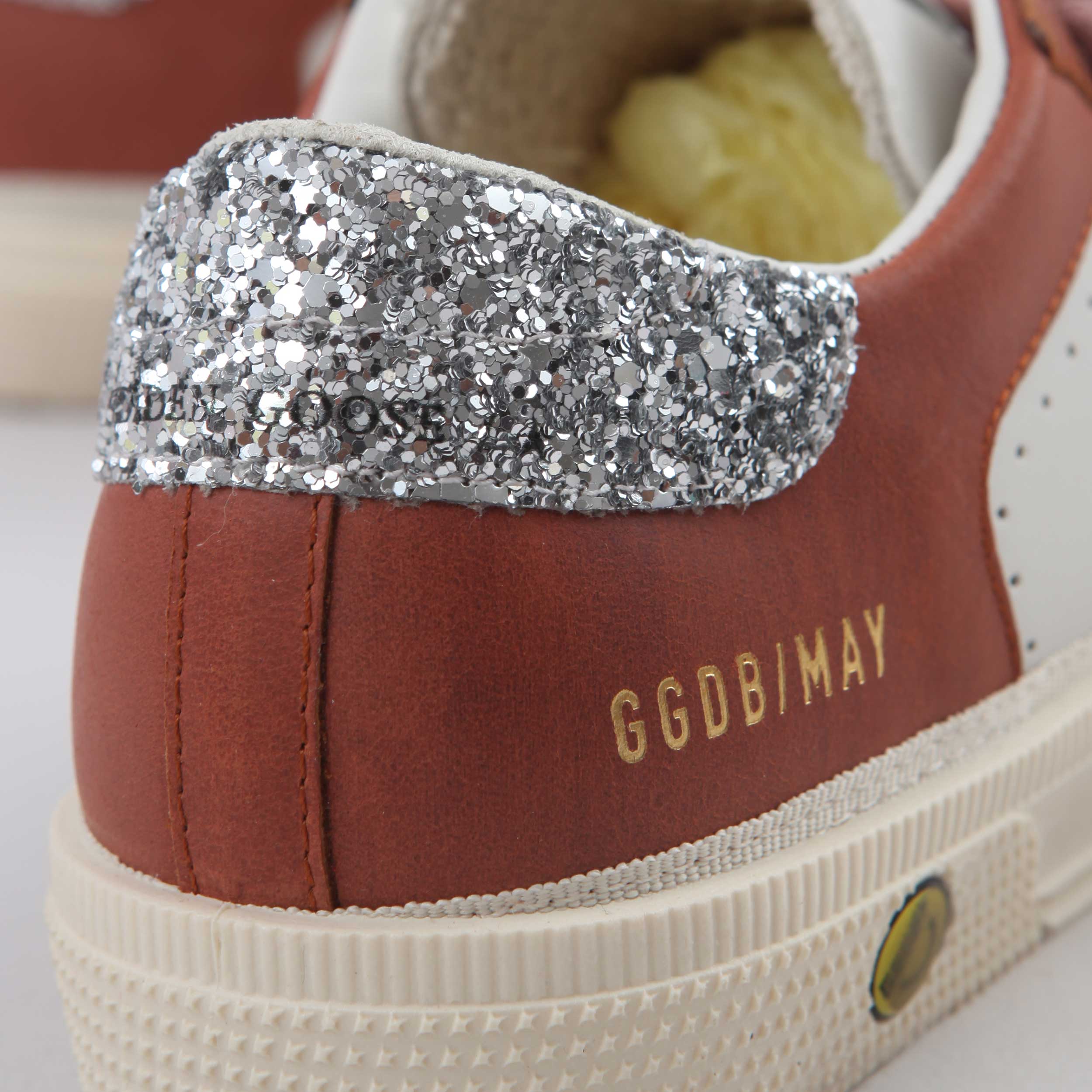 GOLDEN GOOSE White and Red May Glitter Sneakers