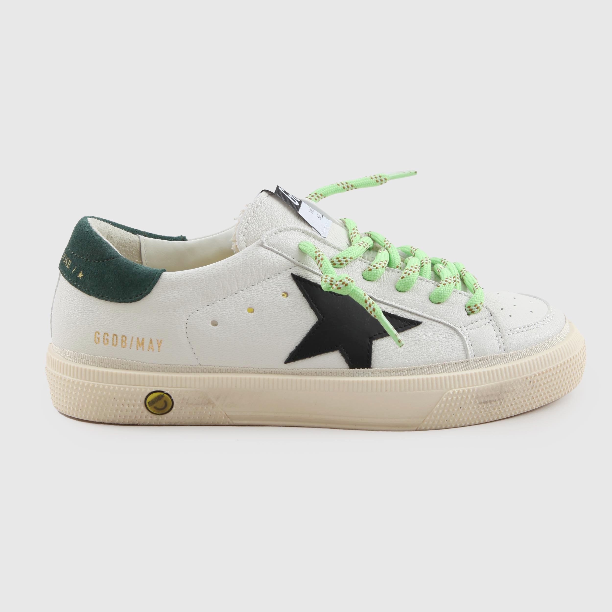 May White Sneakers with Green Details By GOLDEN GOOSE