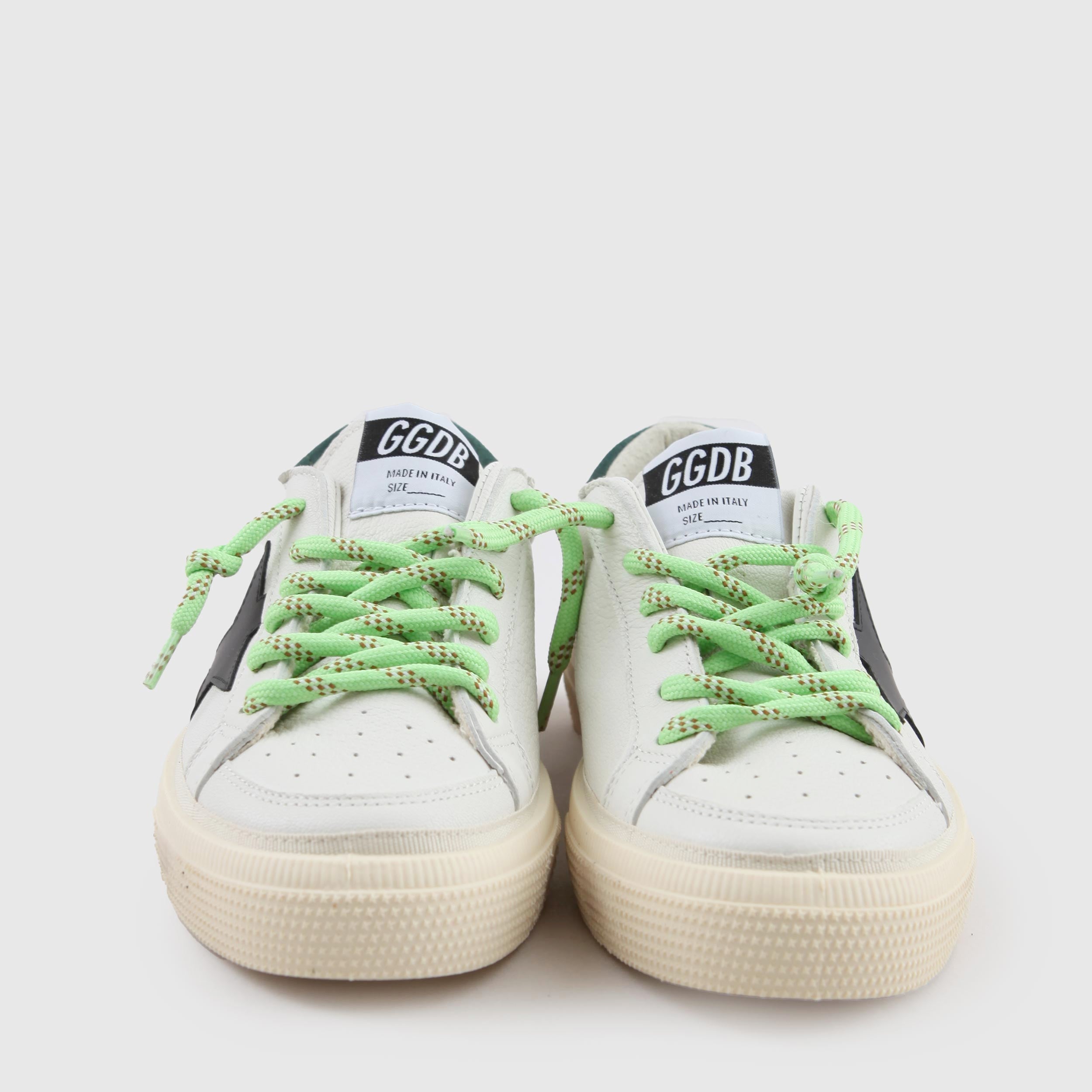 May White Sneakers with Green Details By GOLDEN GOOSE