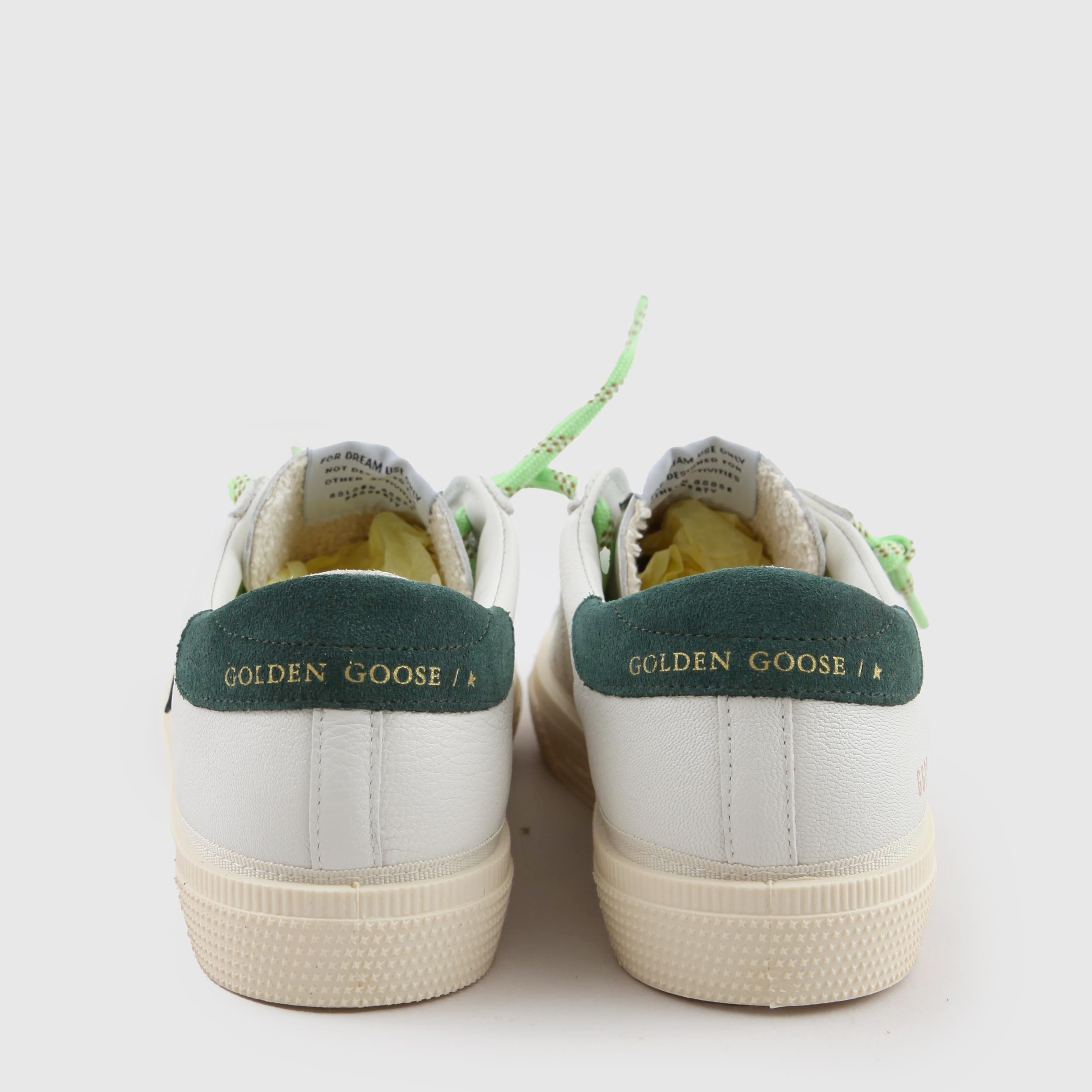 May White Sneakers with Green Details By GOLDEN GOOSE