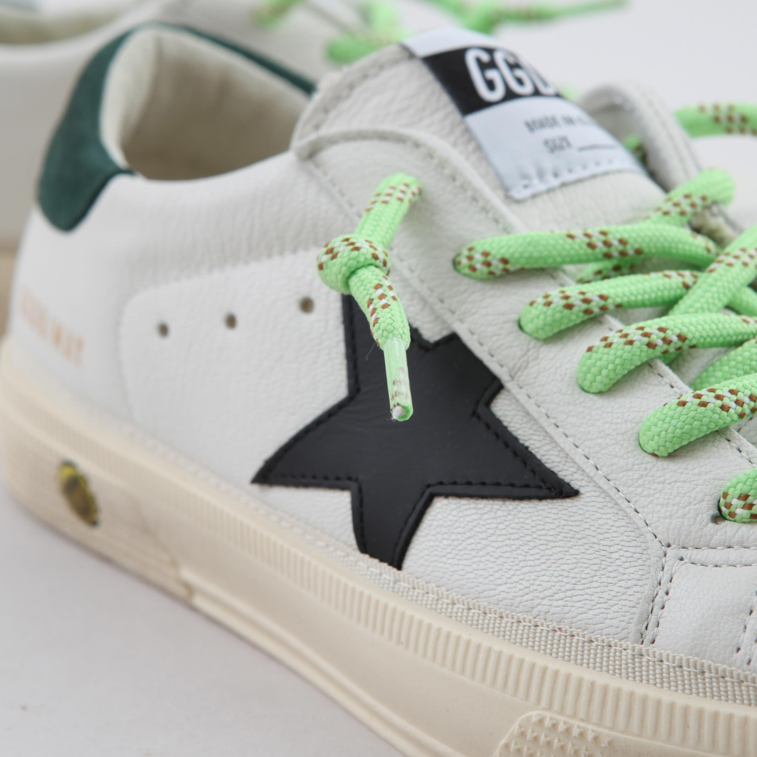 May White Sneakers with Green Details By GOLDEN GOOSE