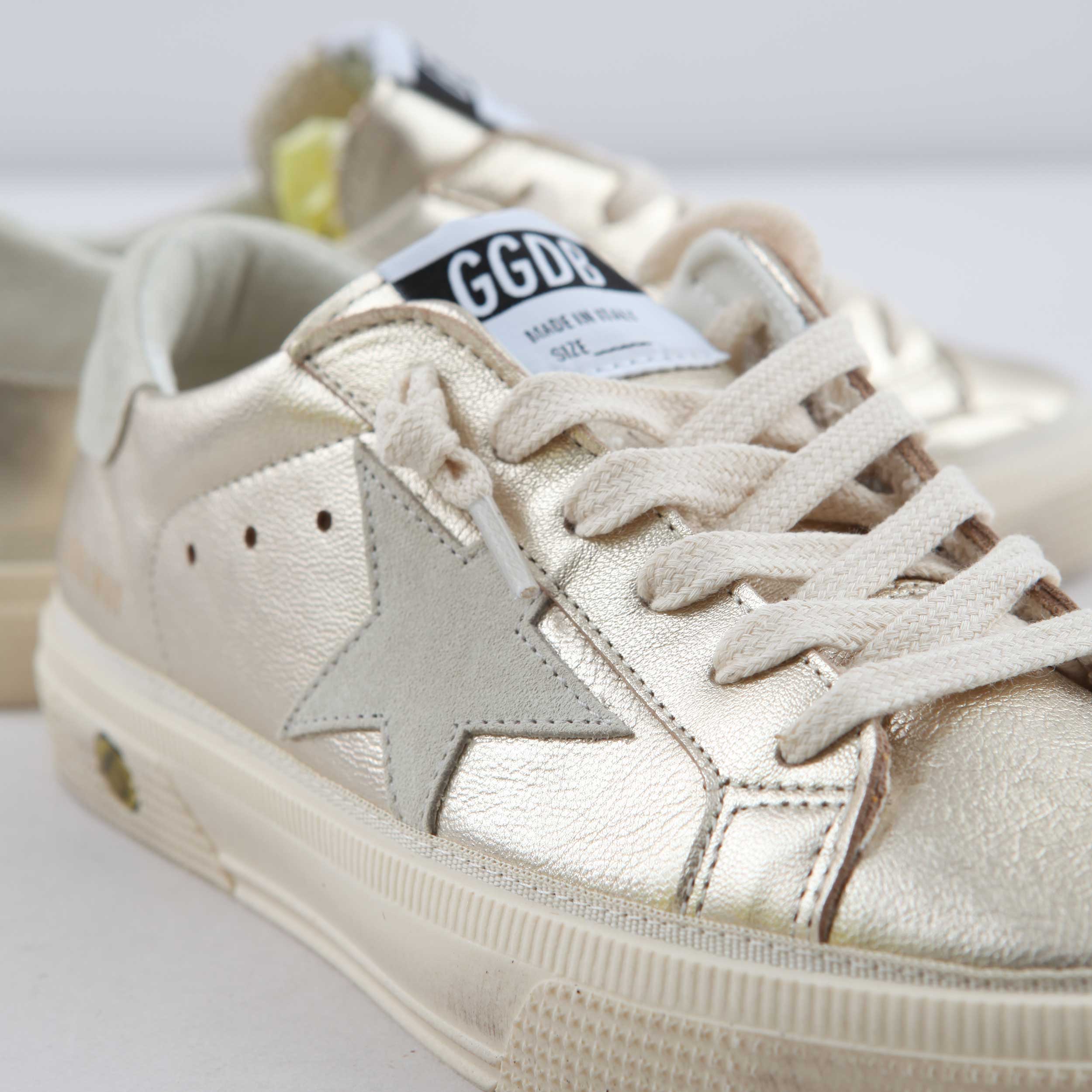 May Sneakers in Gold Metallic Leather By GOLDEN GOOSE