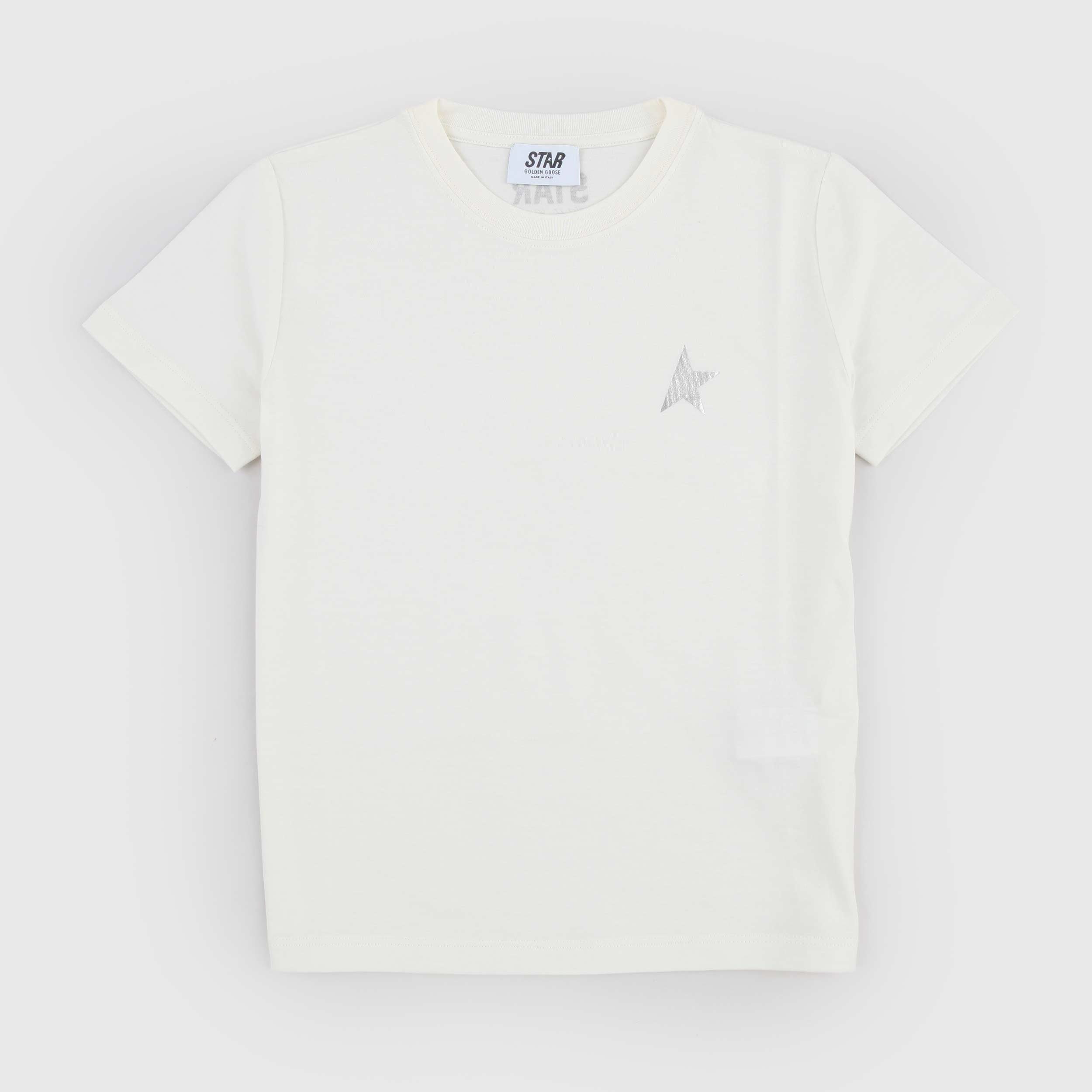 T-shirt Color Latte con Stampa Firmata GOLDEN GOOSE