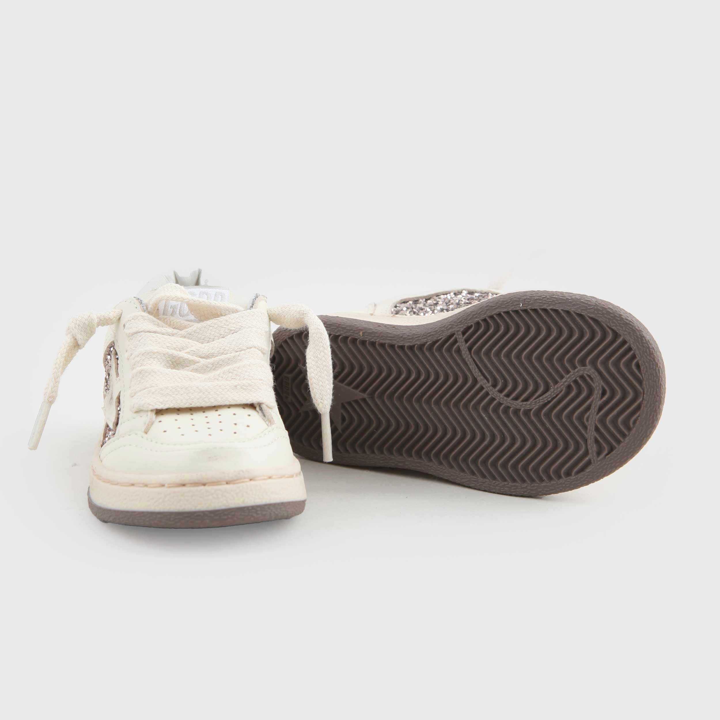 Sneakers Ball Star In Pelle Bianca Con Glitter Firmate GOLDEN GOOSE