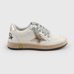 BALL STAR UNISEX WHITE AND GOLD JUNIOR SNEAKERS